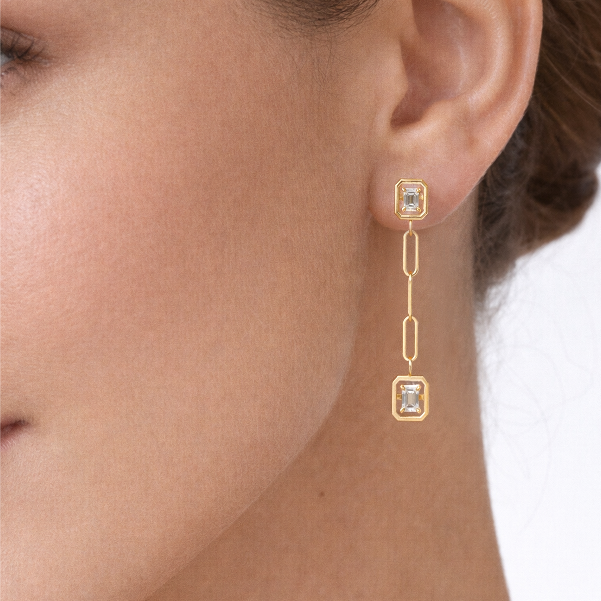 Shimansky 0.6 TCW Saturn Emerald Diamond Drop Earrings in 14K Yellow Gold Model View