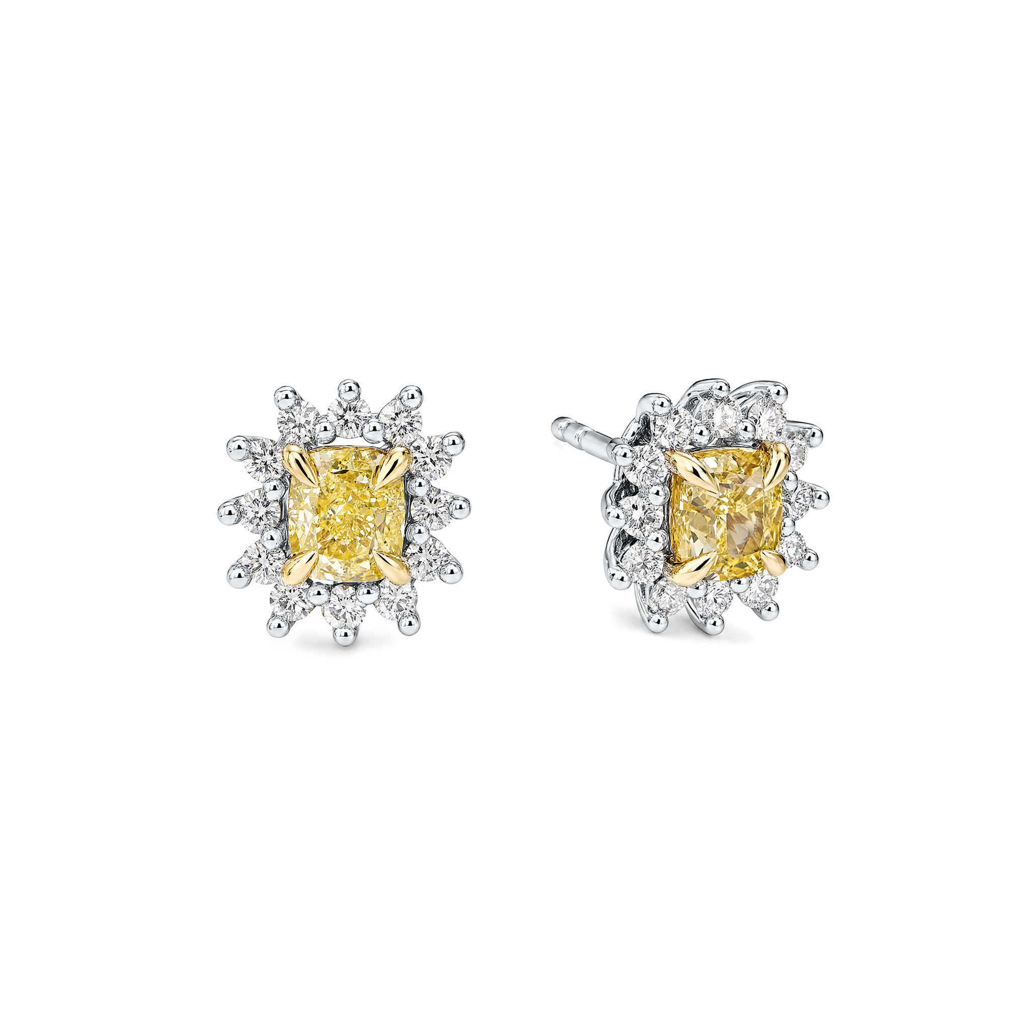 Cushion Fancy Yellow Starburst Earrings