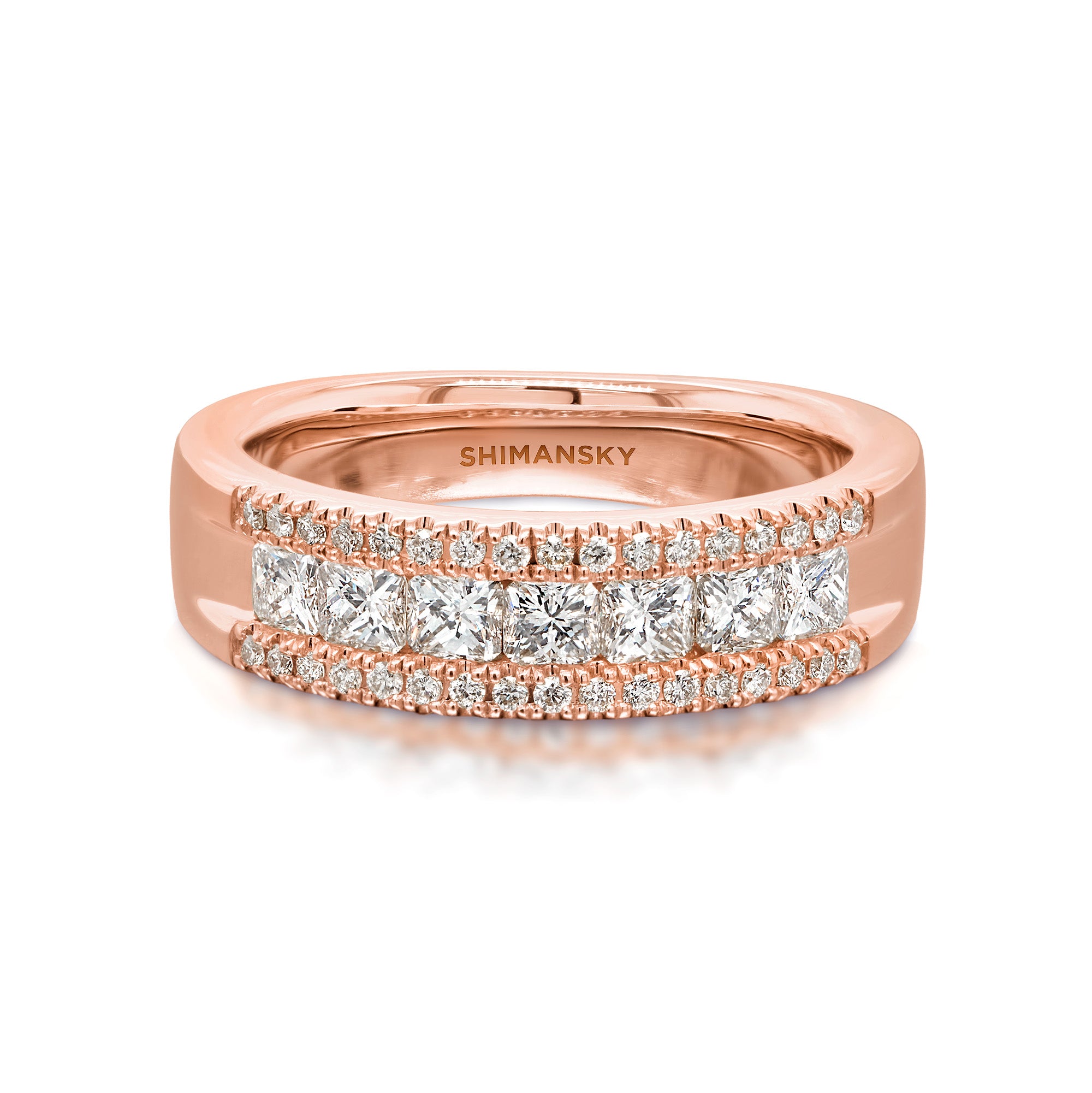 Shimansky 0.9 TCW My Girl Half Eternity Dress Ring in 14K Rose Gold Front View
