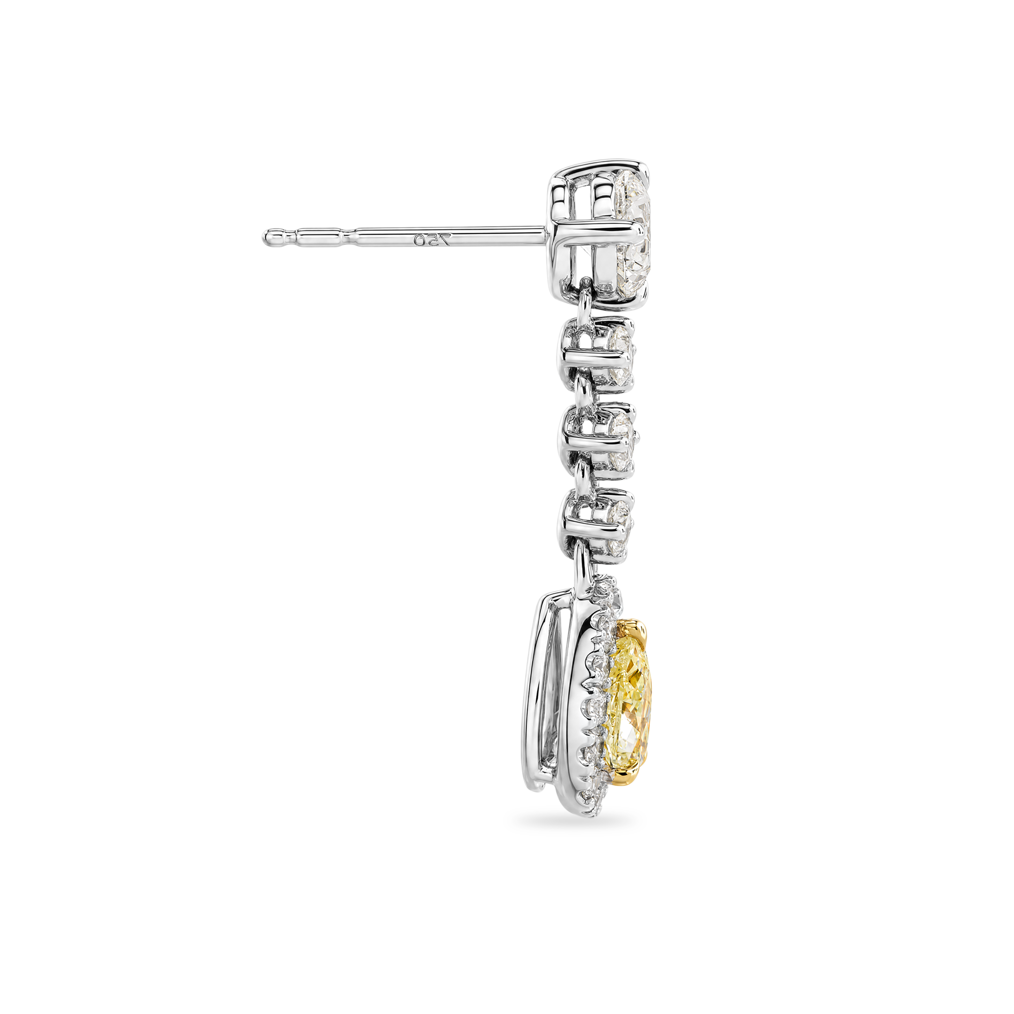 Pear Fancy Yellow Halo Graduating Diamond Earrings