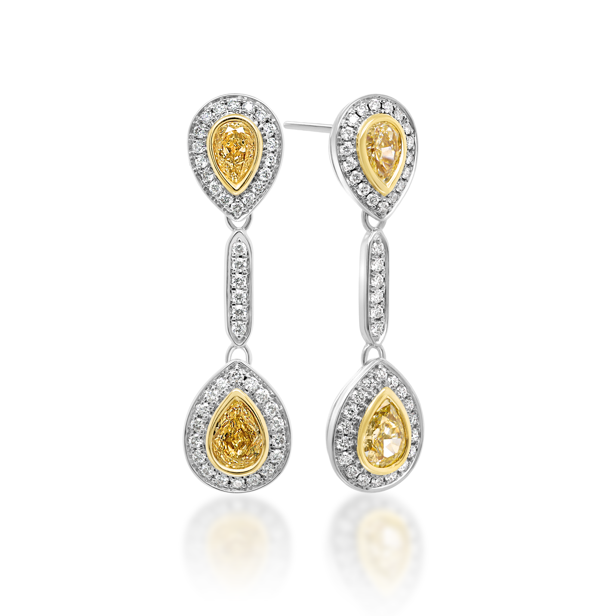 Shimansky 2.3 TCW Fancy Yellow Diamond Dress Earrings in 18K White & Yellow Gold 3D View