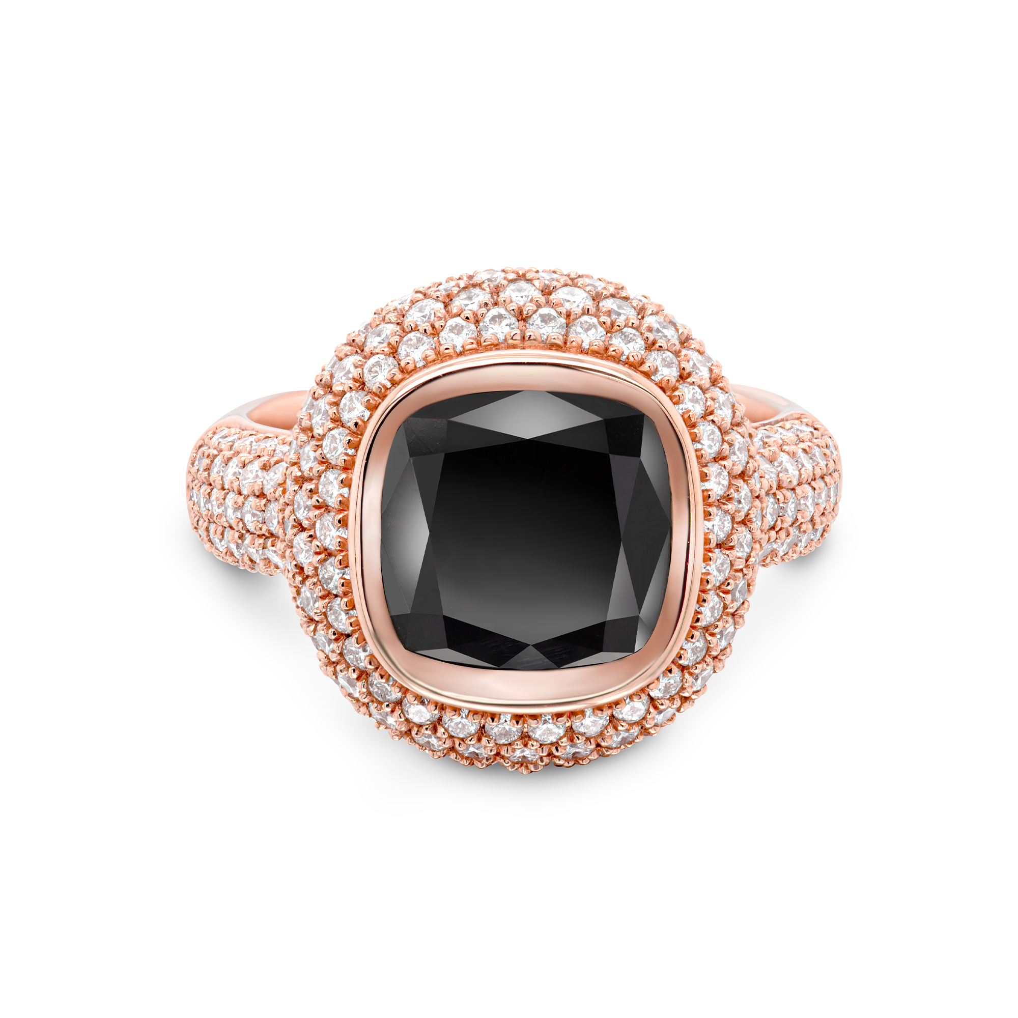 Shimansky Cushion Black Diamond Pave Ring in 18K Rose Gold Front View