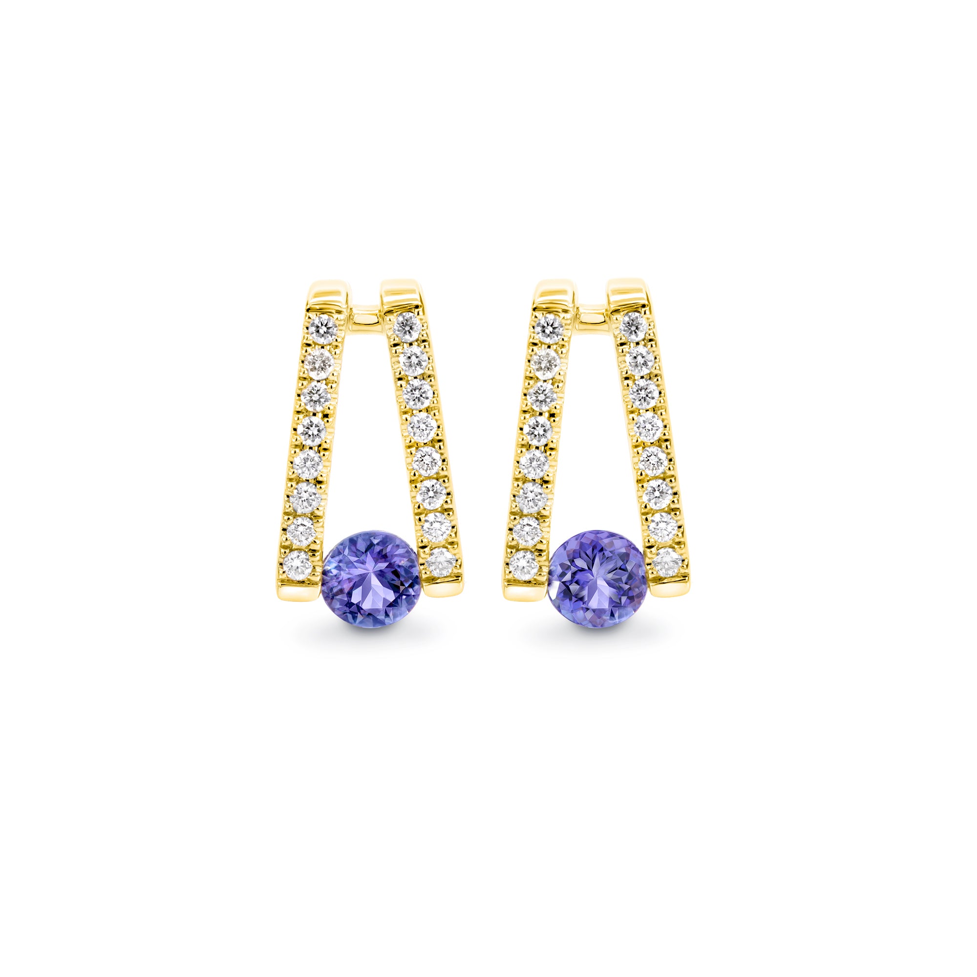 Shimansky 0.4 TCW Millennium Iconic Tanzanite Microset Earrings in 14K Yellow Gold Front view