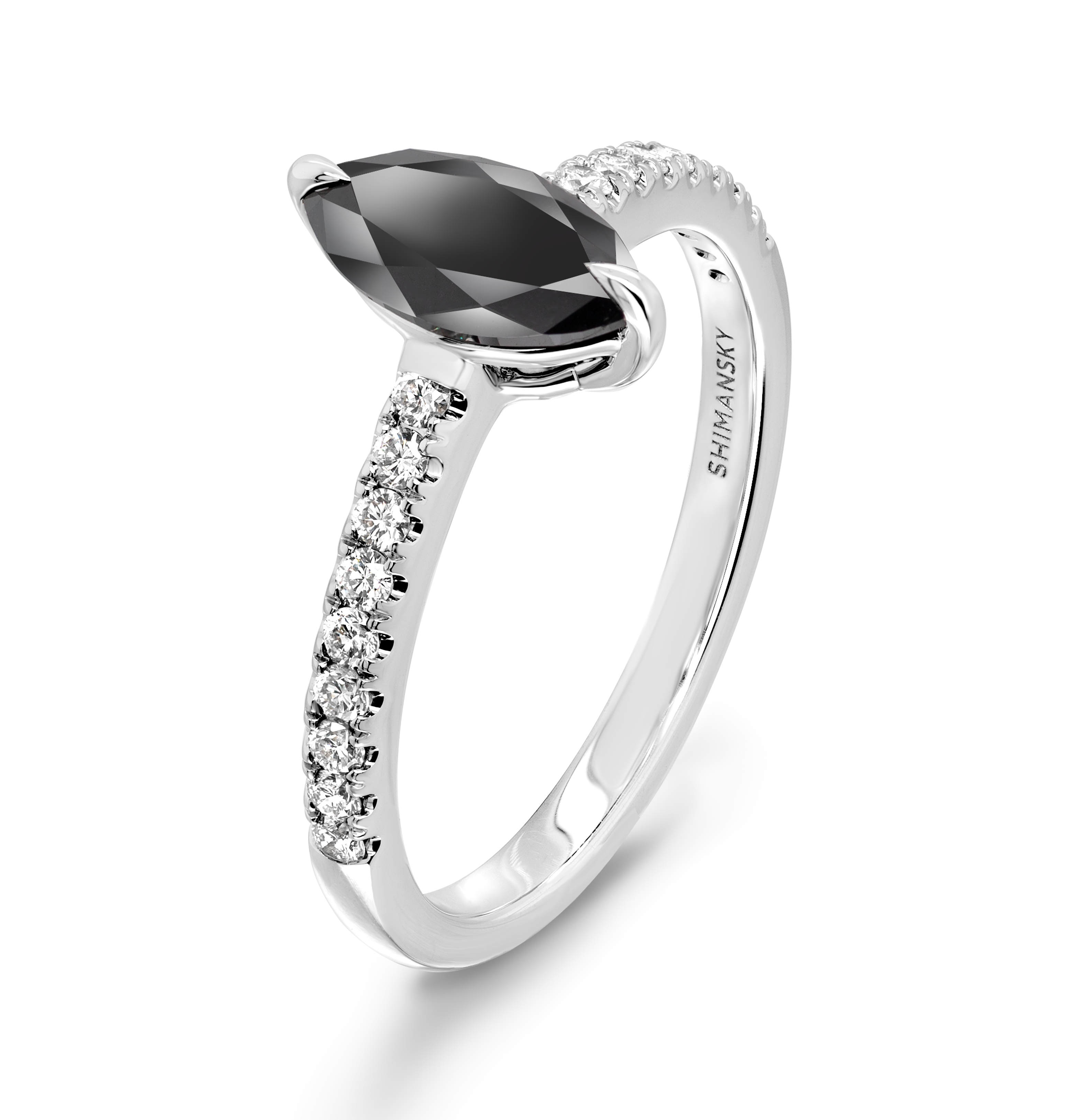 Marquise Black and White Diamond Microset Engagement Ring - Shimansky Jewelry