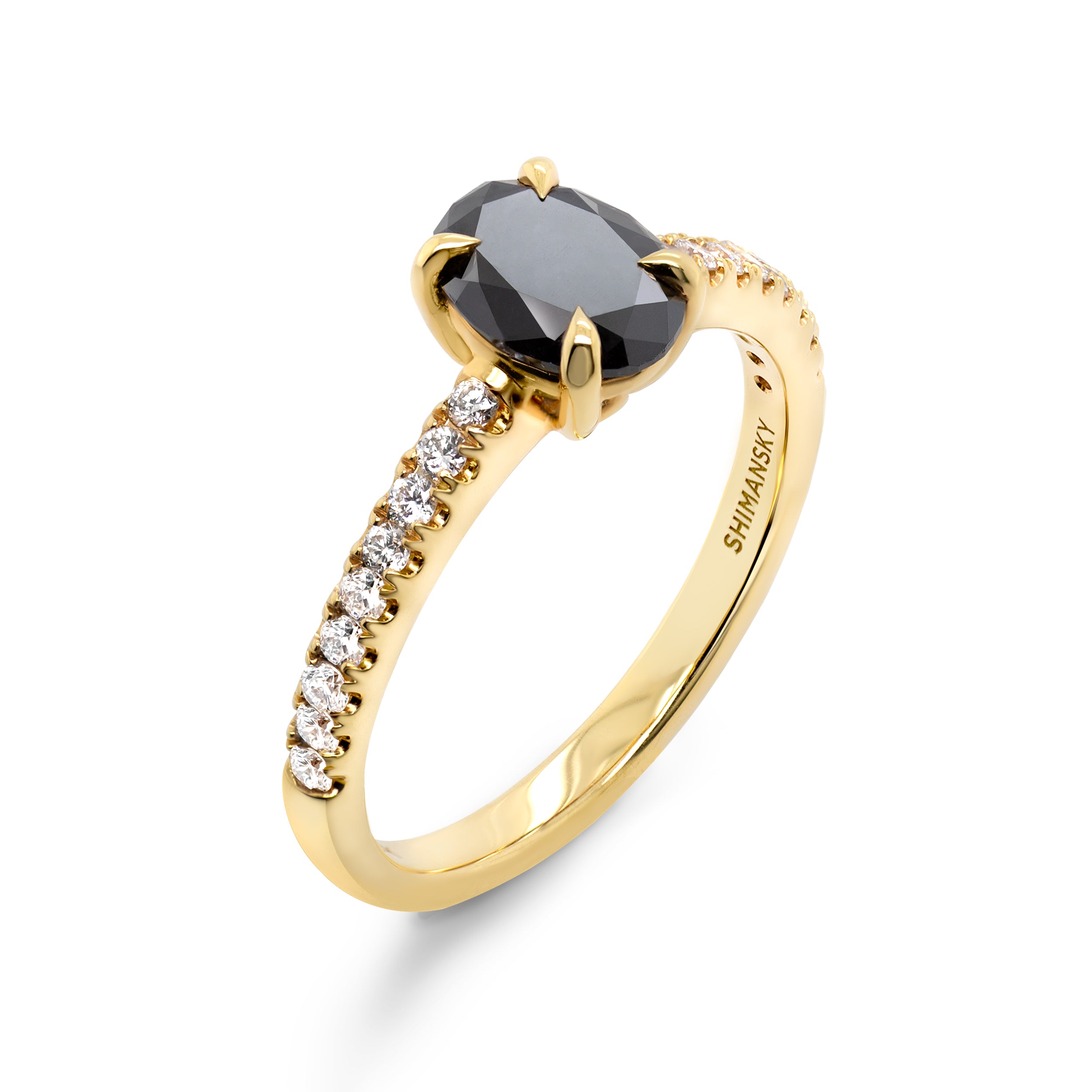 Oval Black Diamond Microset Engagement Ring - Shimansky Jewelry
