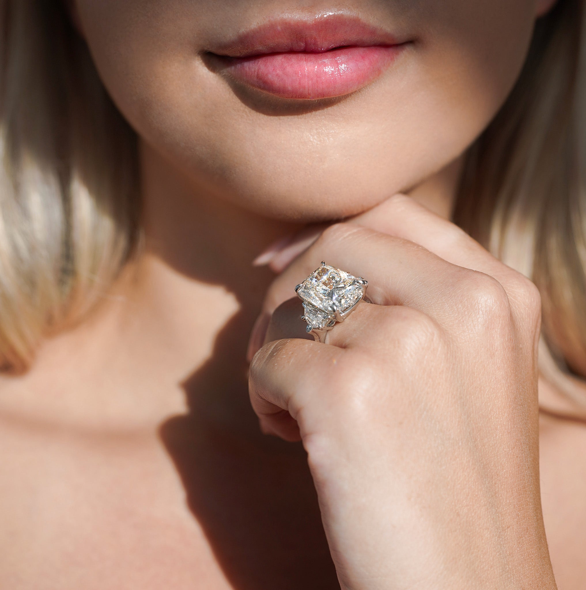 Shimansky 12.8 TCW Cushion Diamond Trilogy Engagement Ring in Platinum Model View
