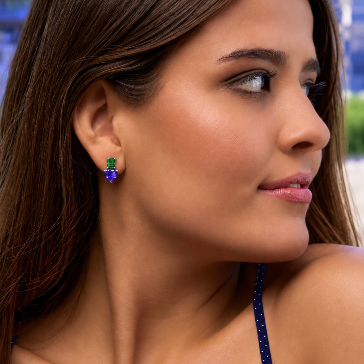 Trilliant Tanzanita & Pendientes de vestir de tsavorita de talla esmeralda