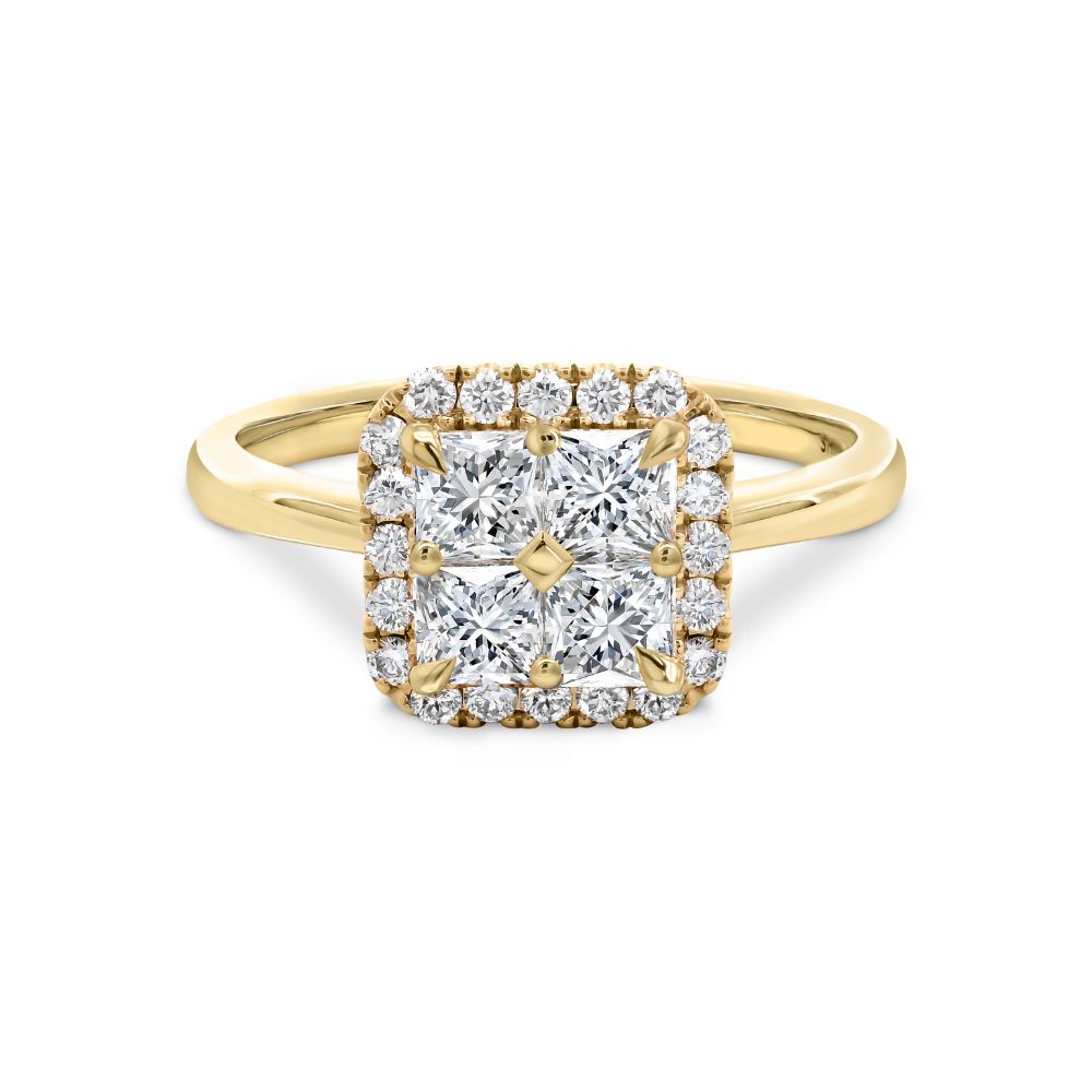 Shimansky My Girl Mosaic 0.8 TCW Halo 14K yellow gold ring front view (40601)