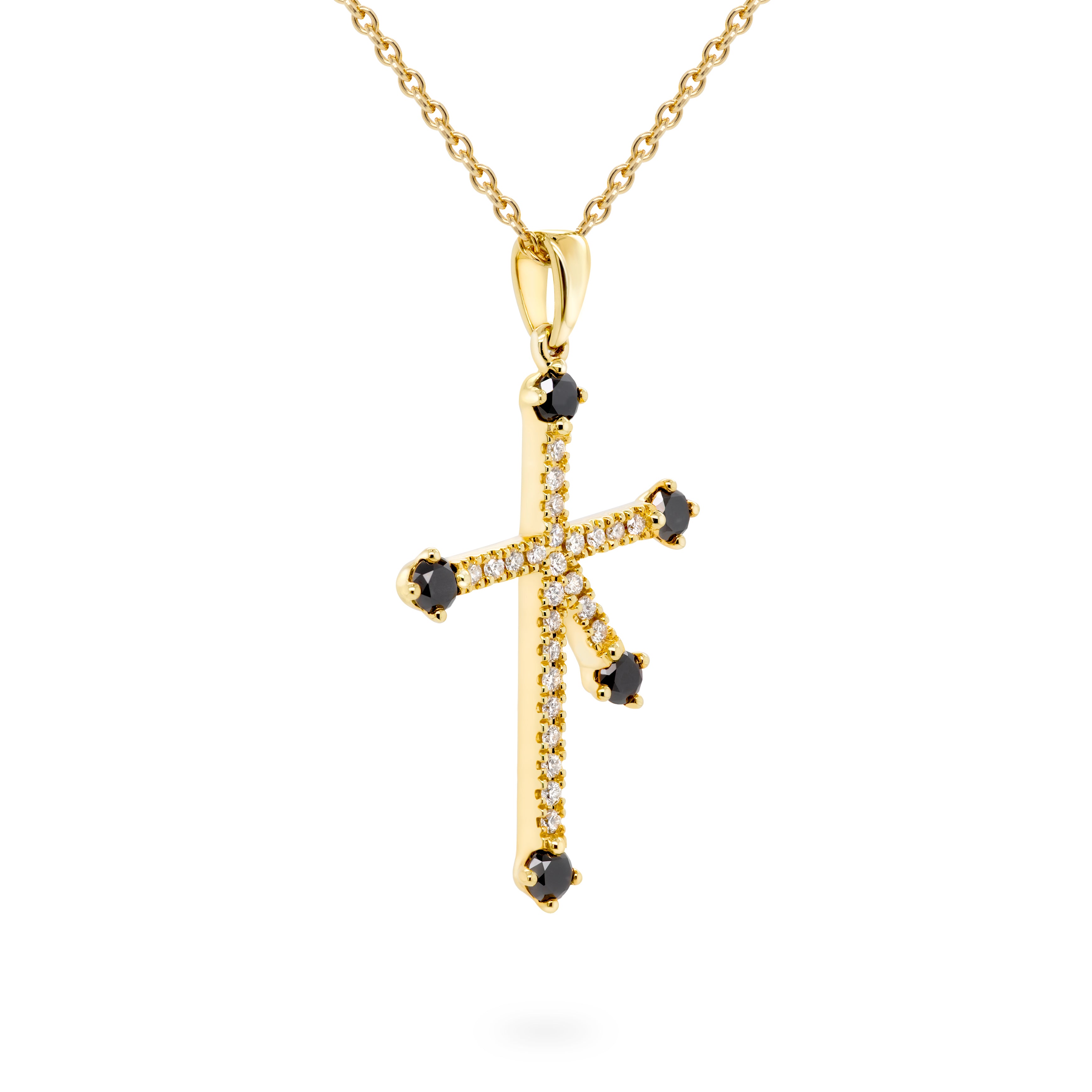 Shimansky 0.4 TCW Southern Cross Microset Black Diamond Pendant 14K Yellow Gold 3D View