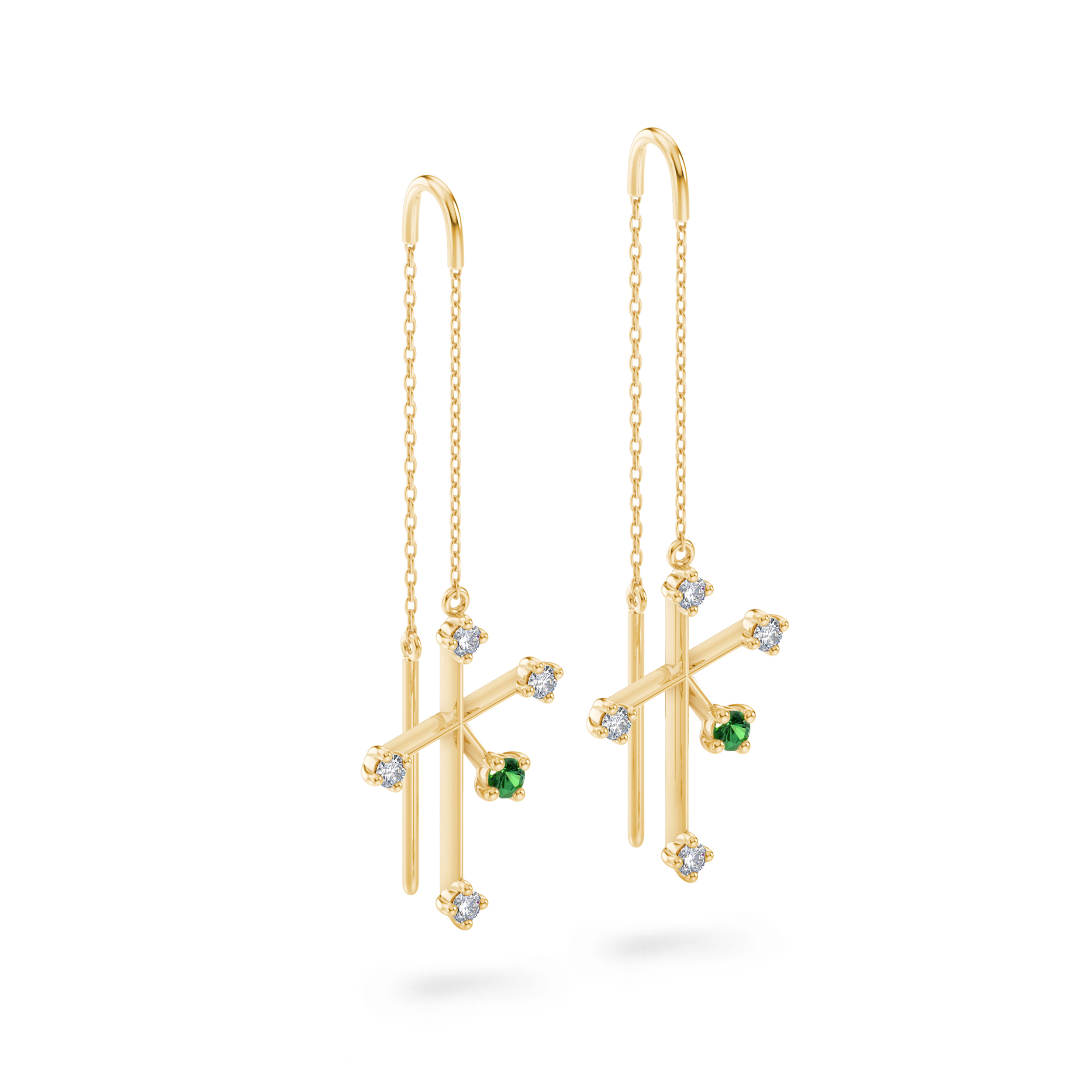 Shimansky 0.07ct Southern Cross Tsavorite & Diamond Earrings in 14K Yellow Gold 3D View