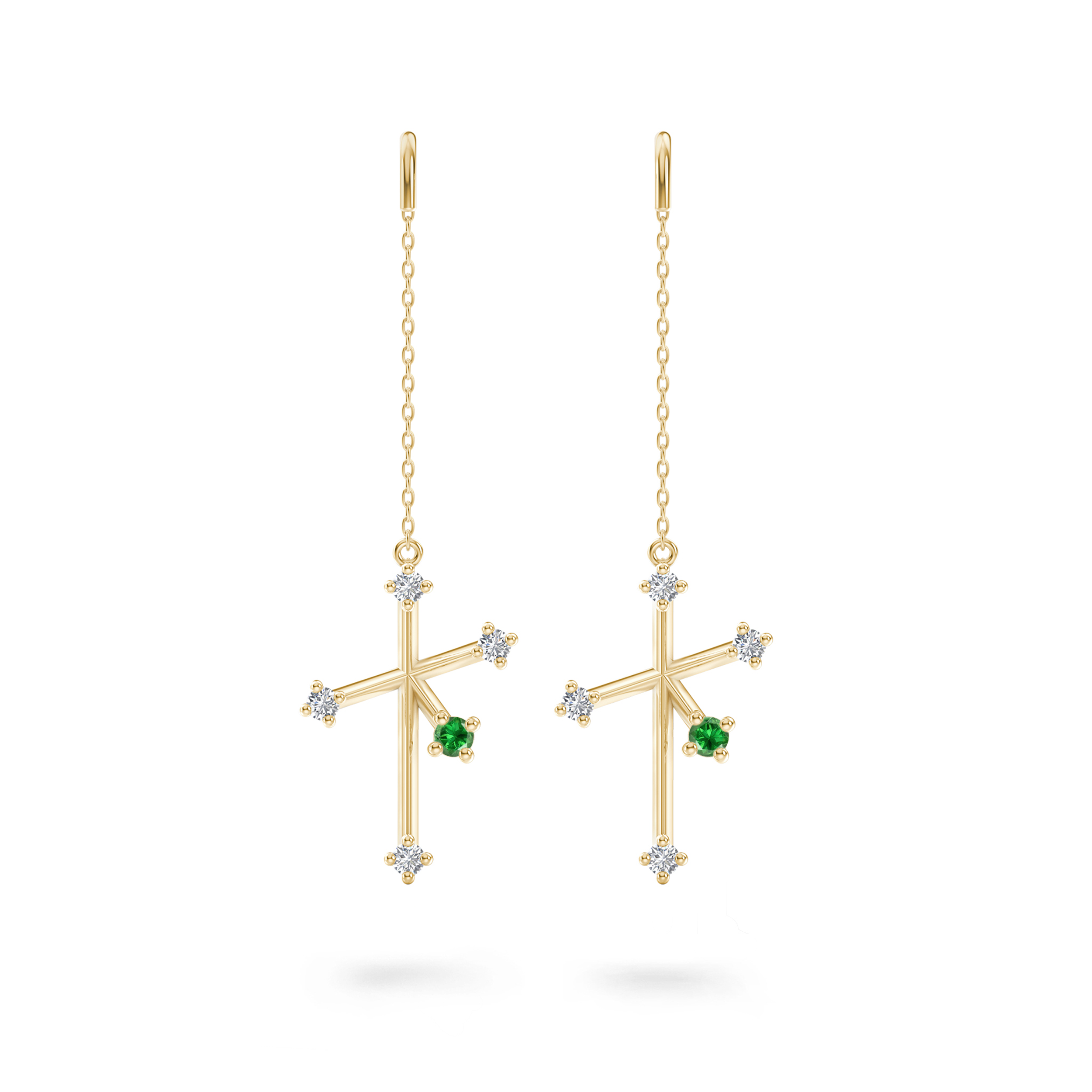 Shimansky 0.07ct Southern Cross Tsavorite & Diamond Earrings in 14K Yellow Gold Front View