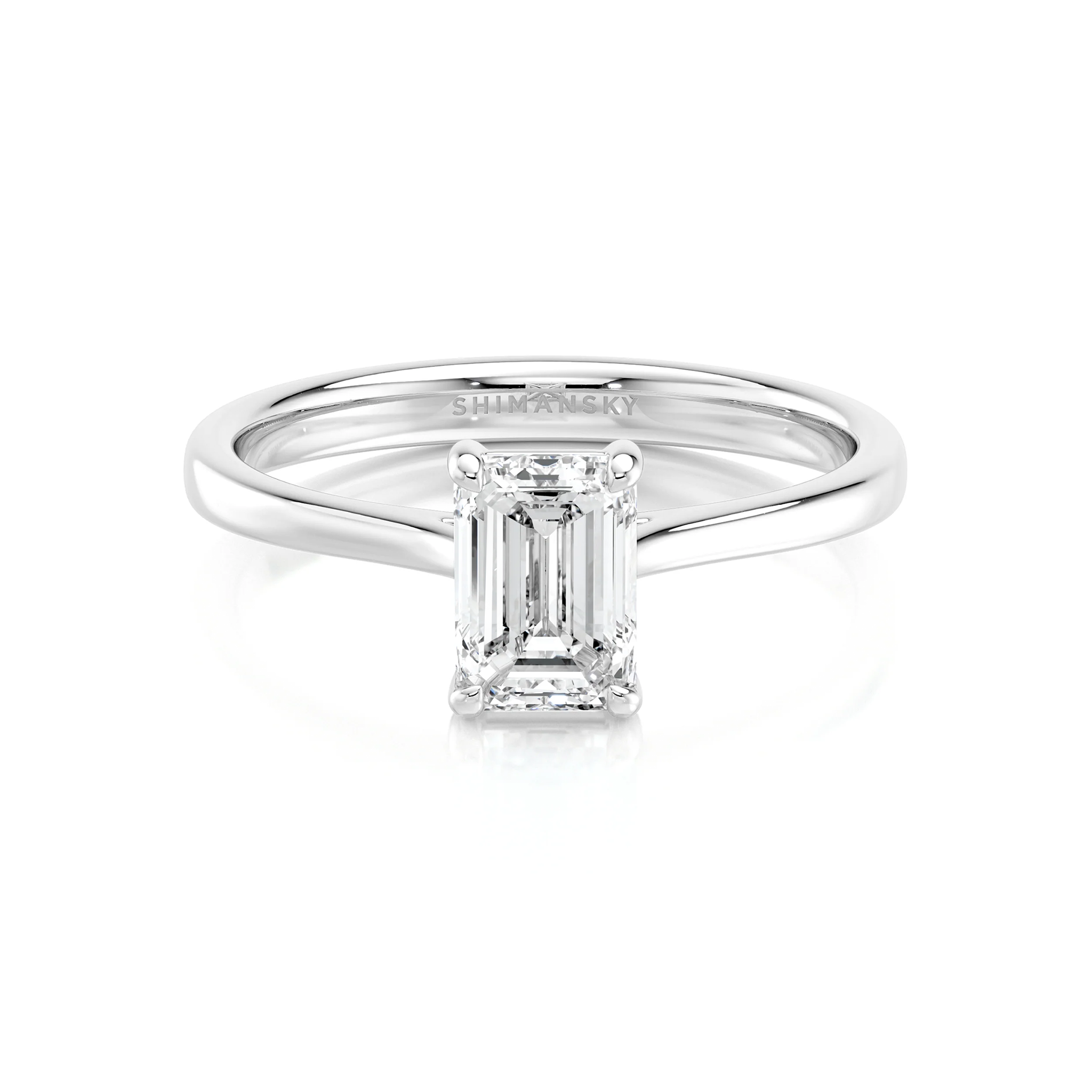 Shimansky Emerald-Cut Diamond Solitaire Engagement Ring in Platinum Front View
