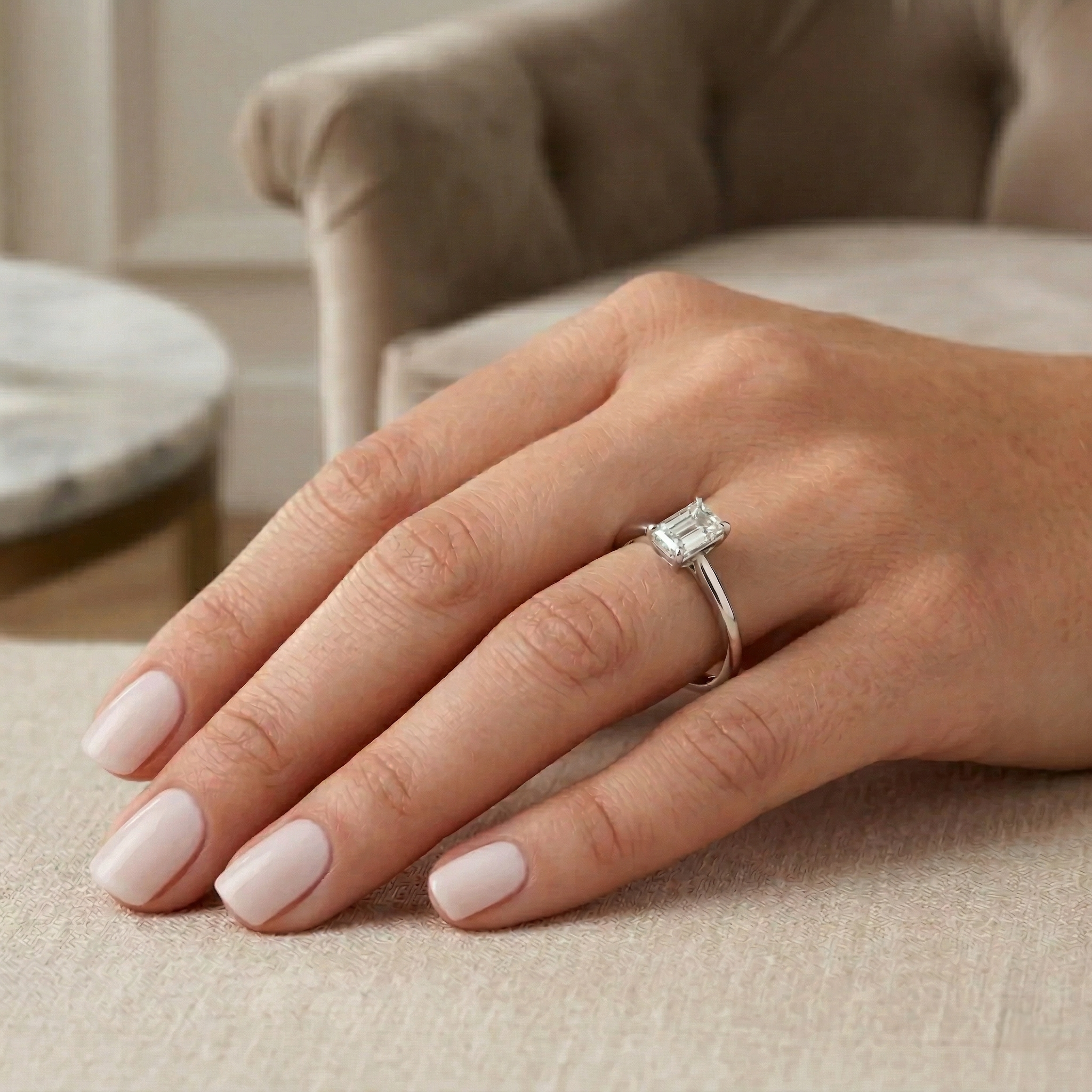 Shimansky Emerald-Cut Diamond Solitaire Engagement Ring in Platinum Model View