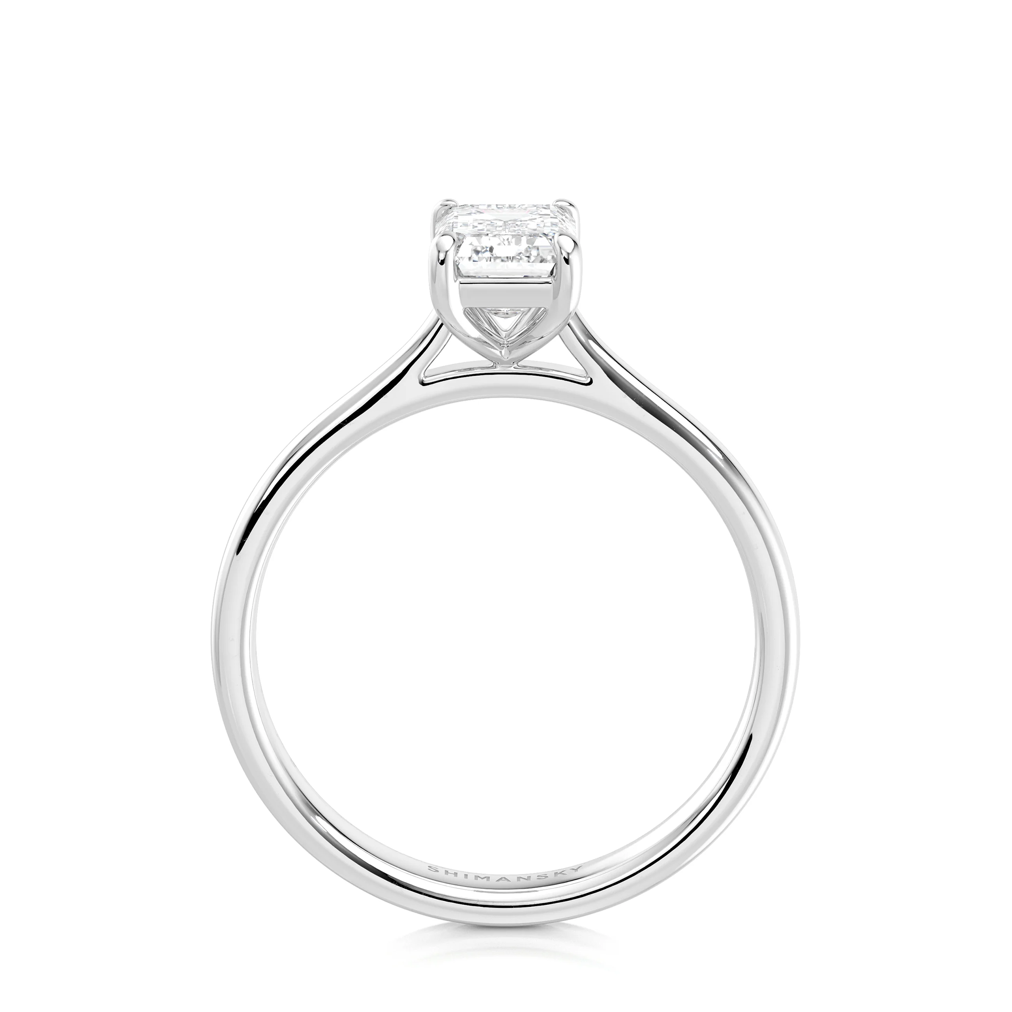 Shimansky Emerald-Cut Diamond Solitaire Engagement Ring in Platinum Side View