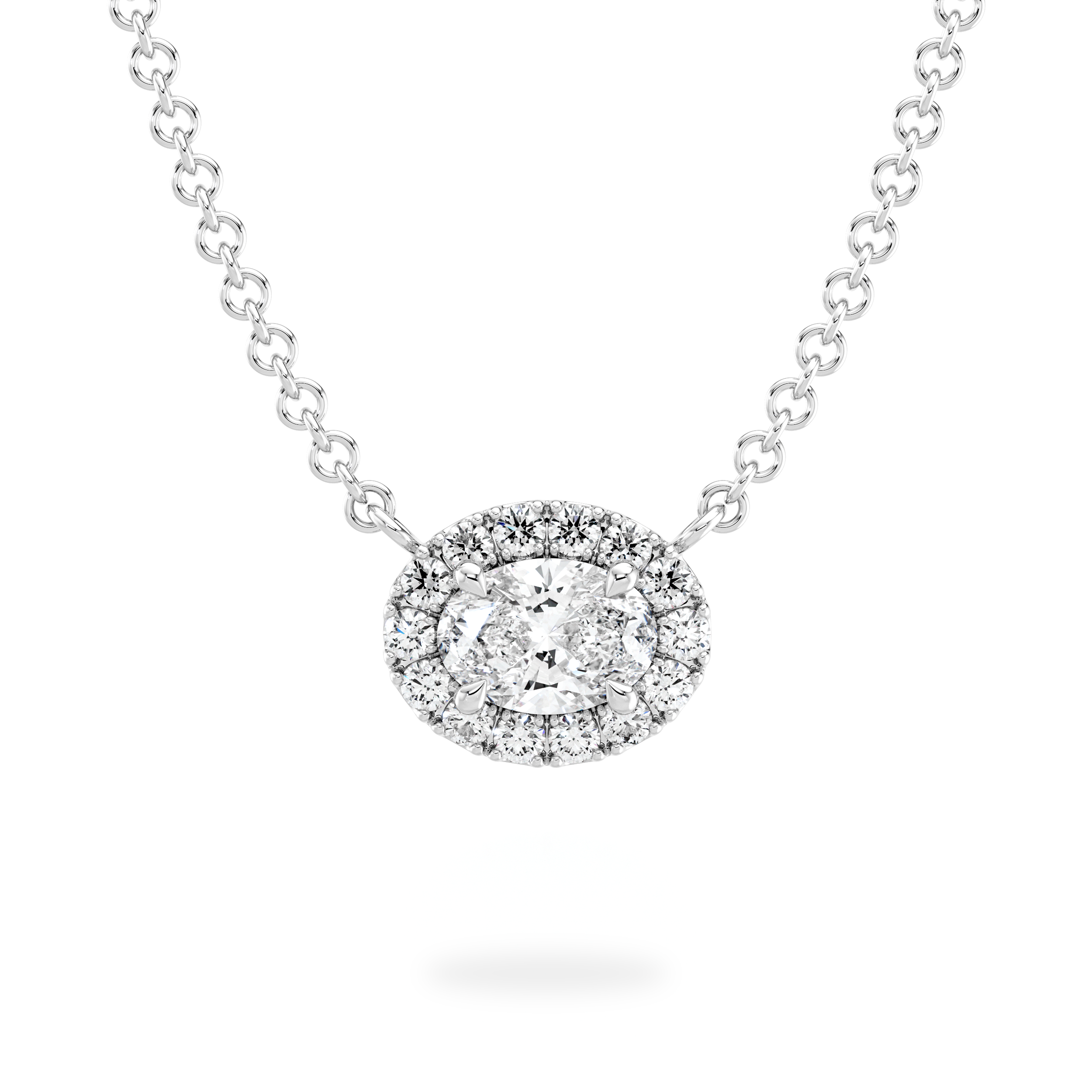 Oval Diamond Microset Halo Necklace - Shimansky Jewelry