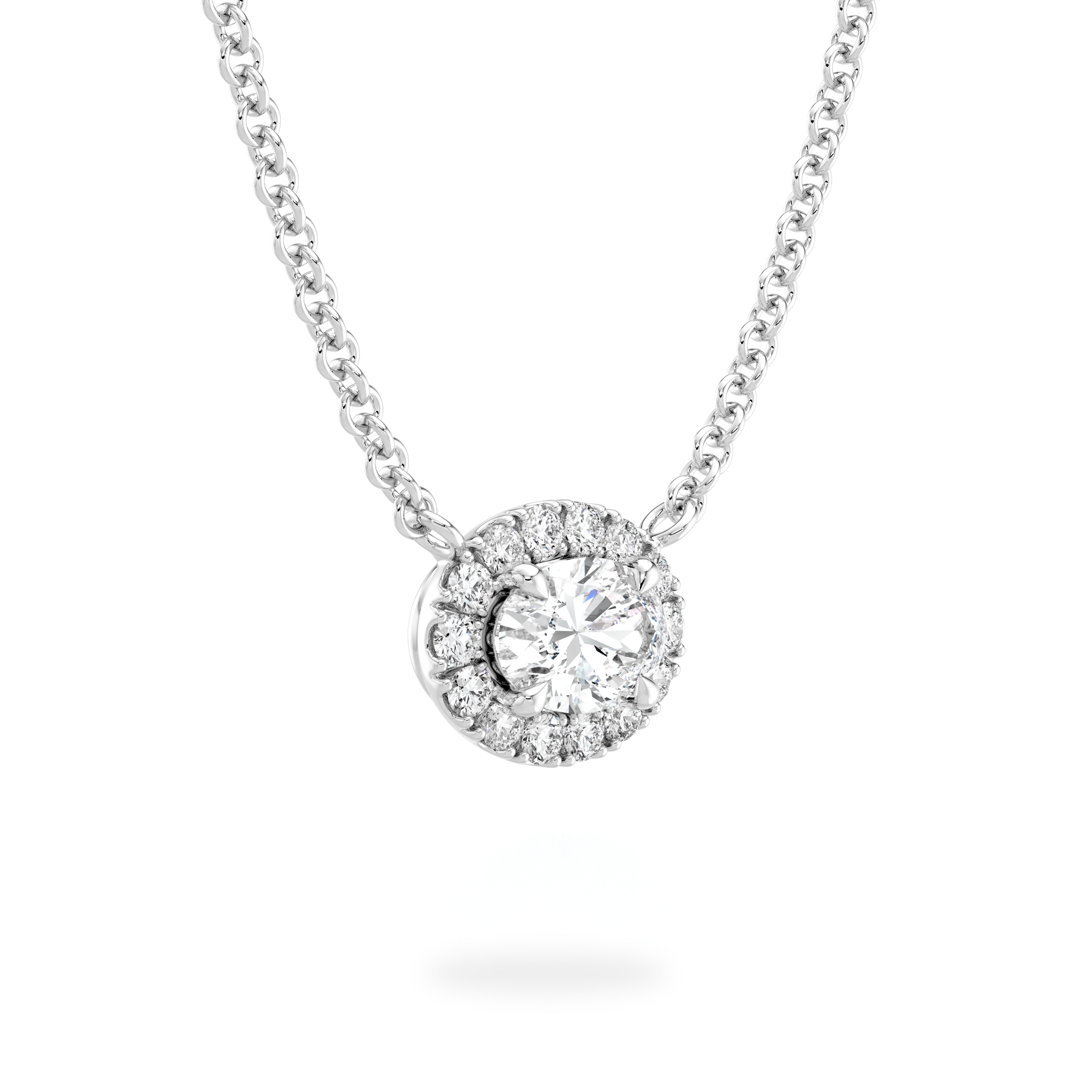 Oval Diamond Microset Halo Necklace - Shimansky Jewelry