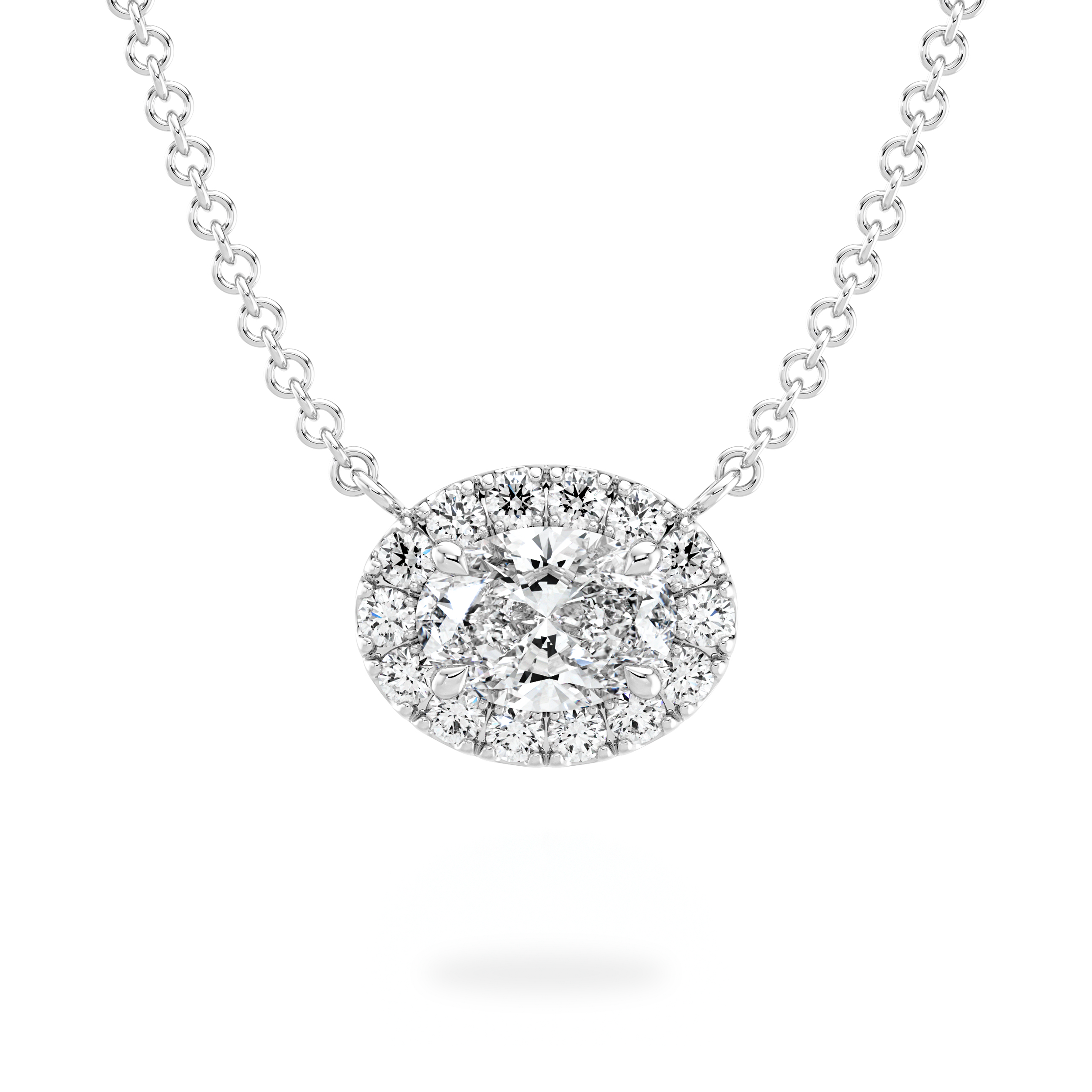 Oval Diamond Microset Halo Necklace - Shimansky Jewelry