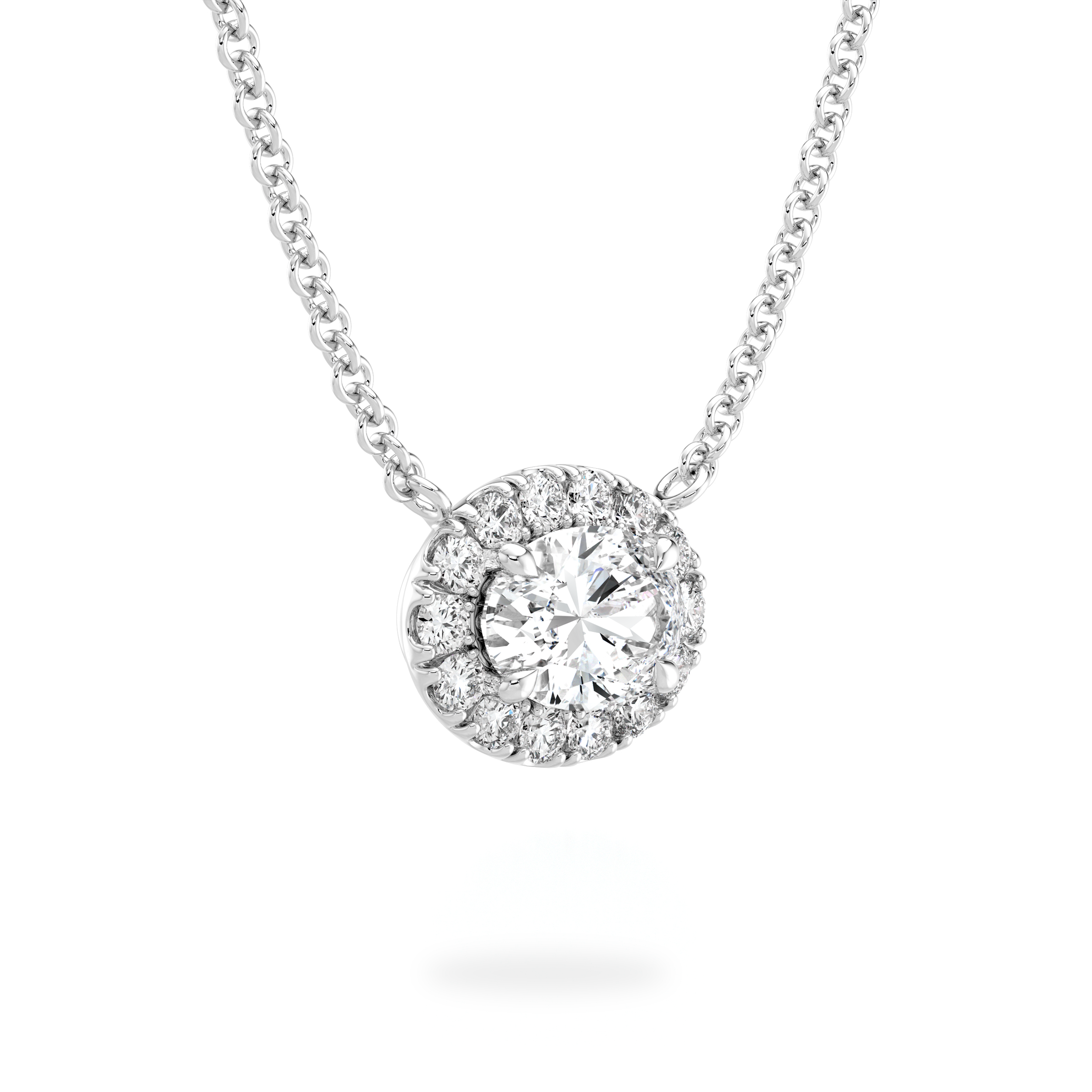 Oval Diamond Microset Halo Necklace - Shimansky Jewelry