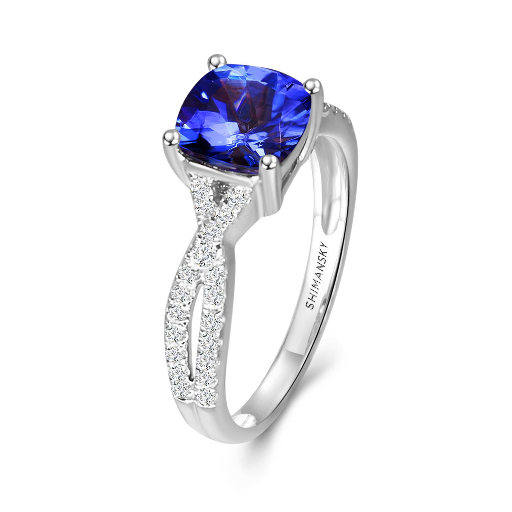 Tanzanite Square Cushion Microset Ring
