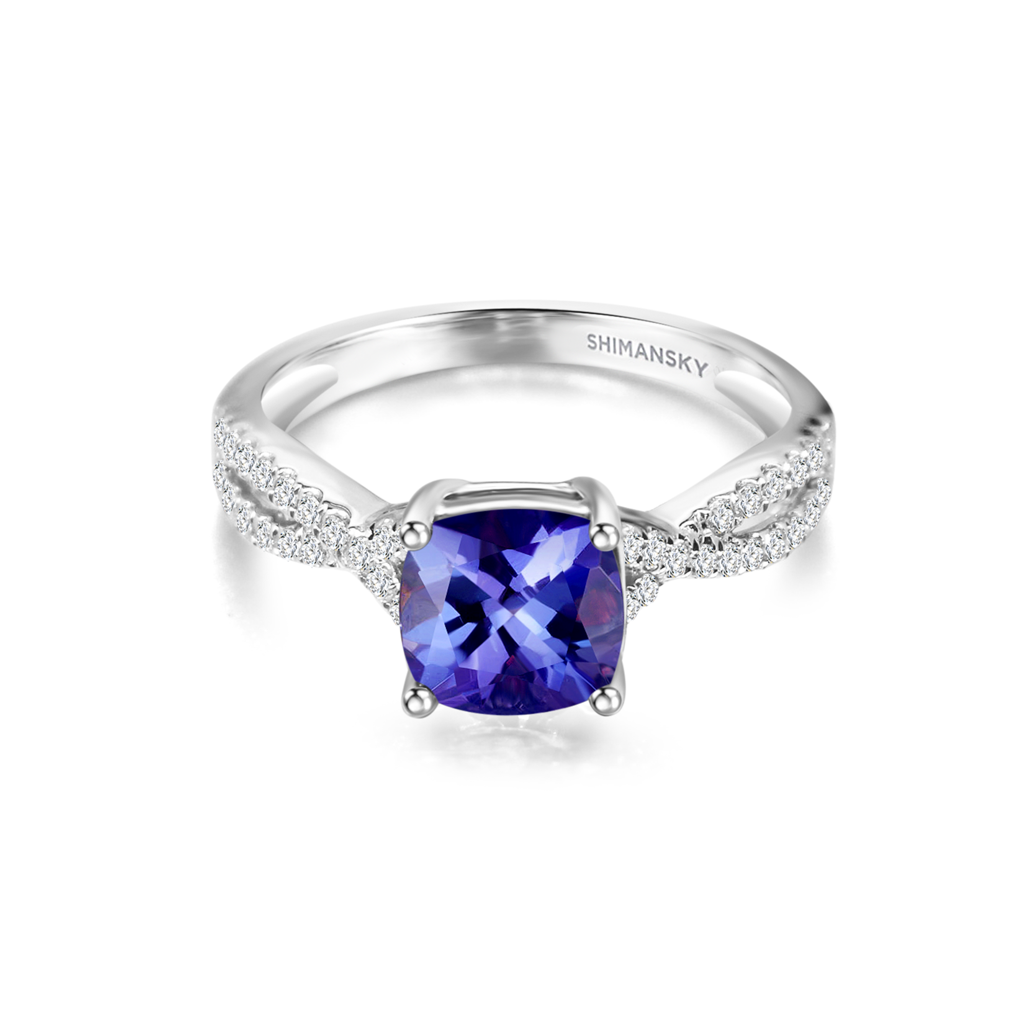 Tanzanite Square Cushion Microset Ring