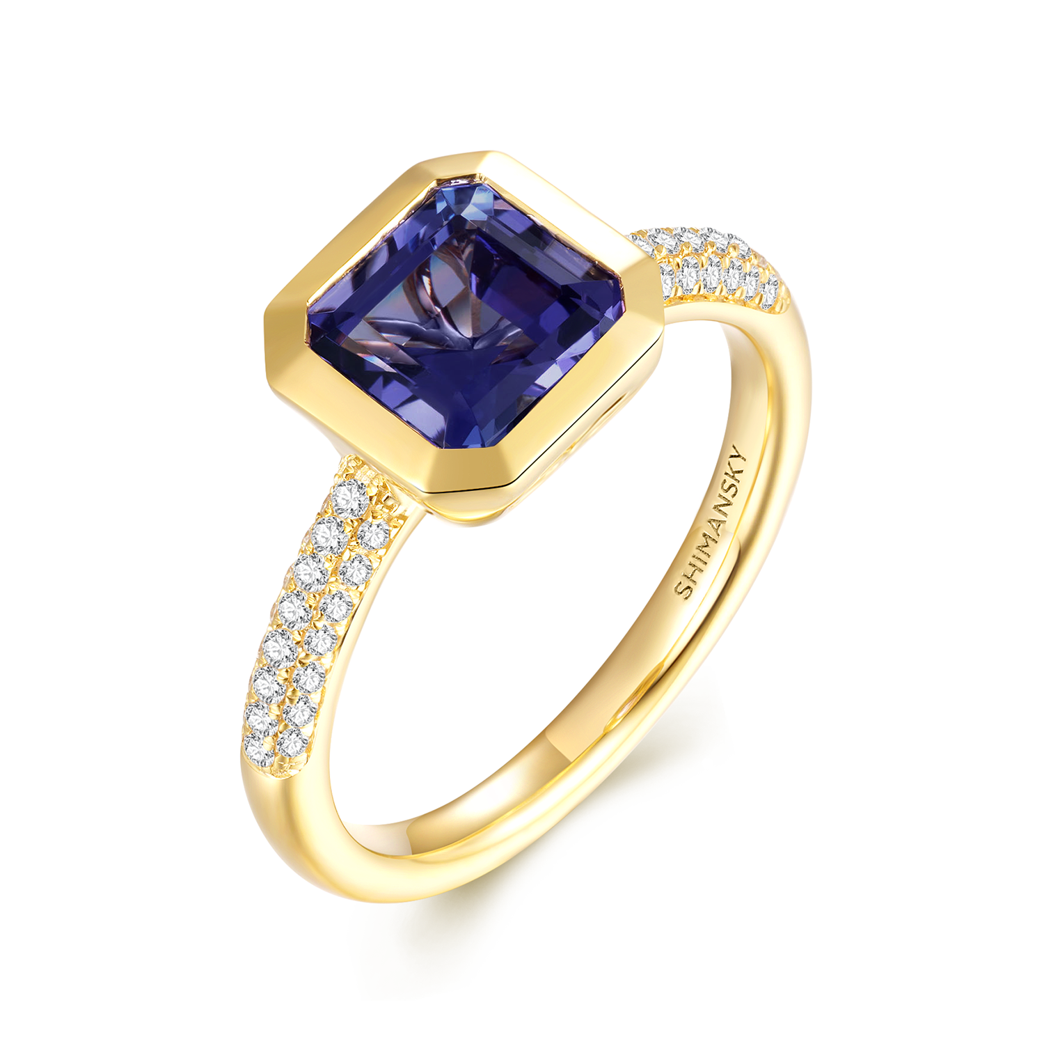 Square Emerald Tanzanite Bezel set Ring - Shimansky Jewelry