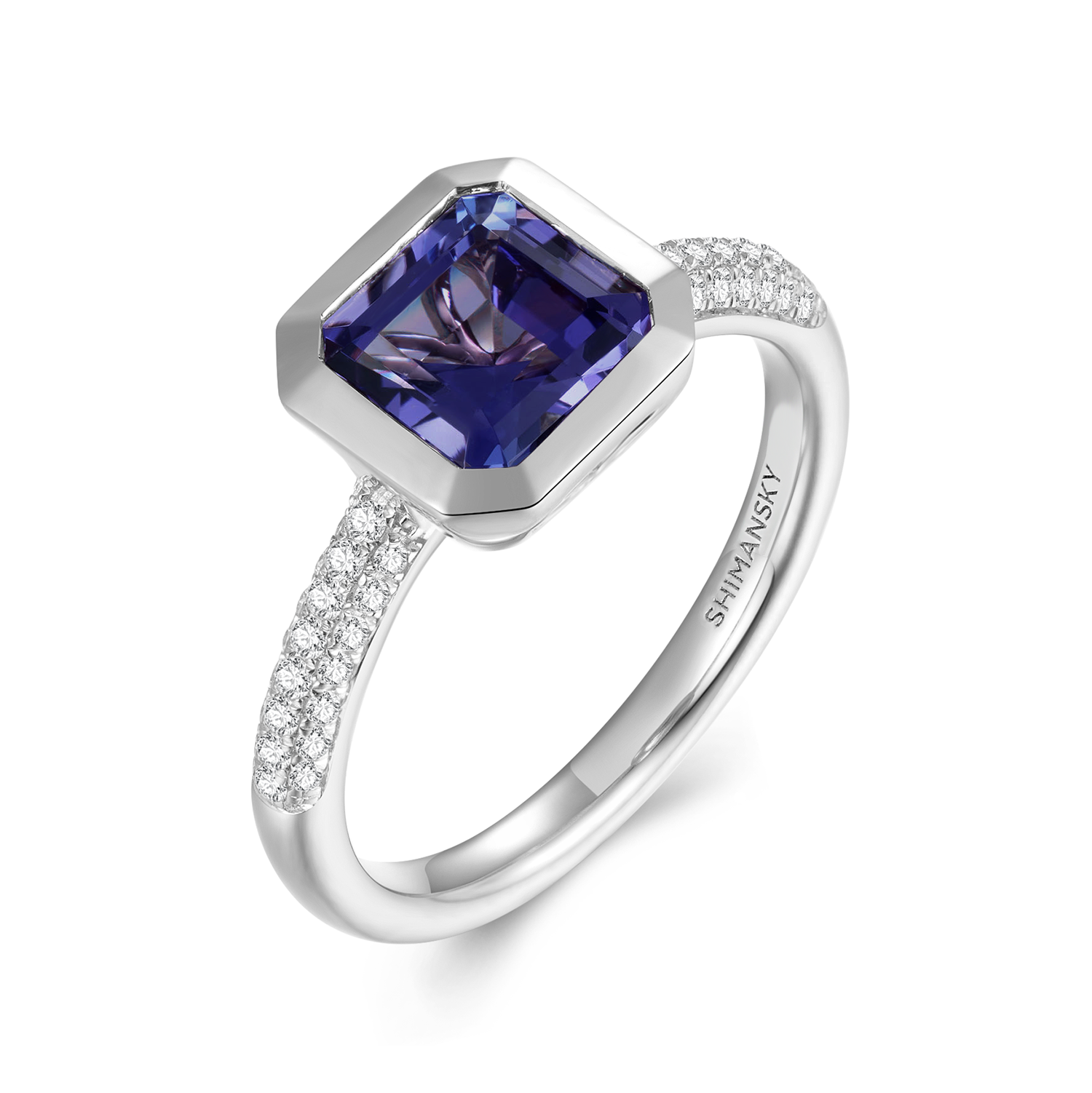 Square Emerald Tanzanite Bezel set Ring - Shimansky Jewelry