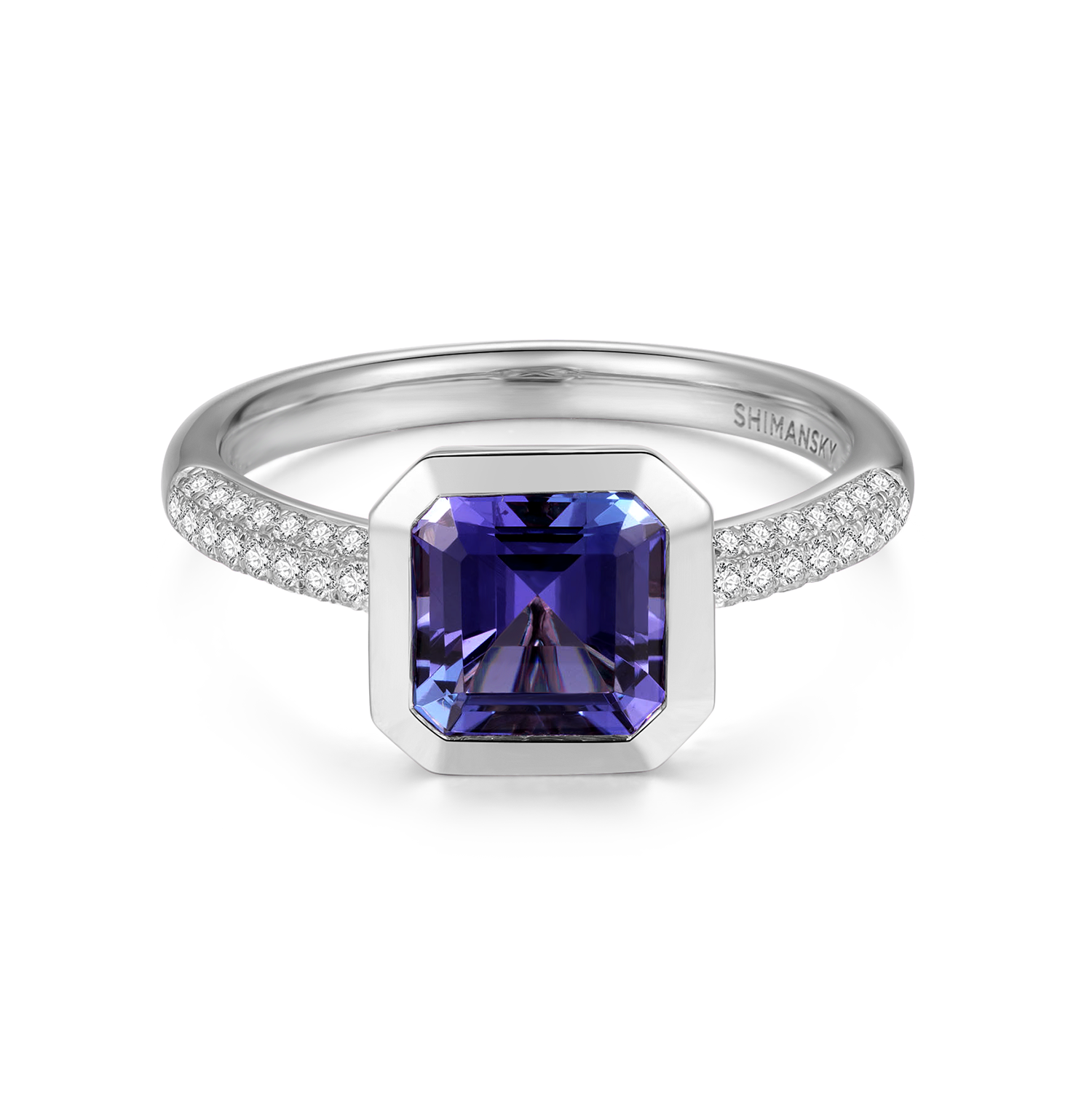 Square Emerald Tanzanite Bezel set Ring - Shimansky Jewelry