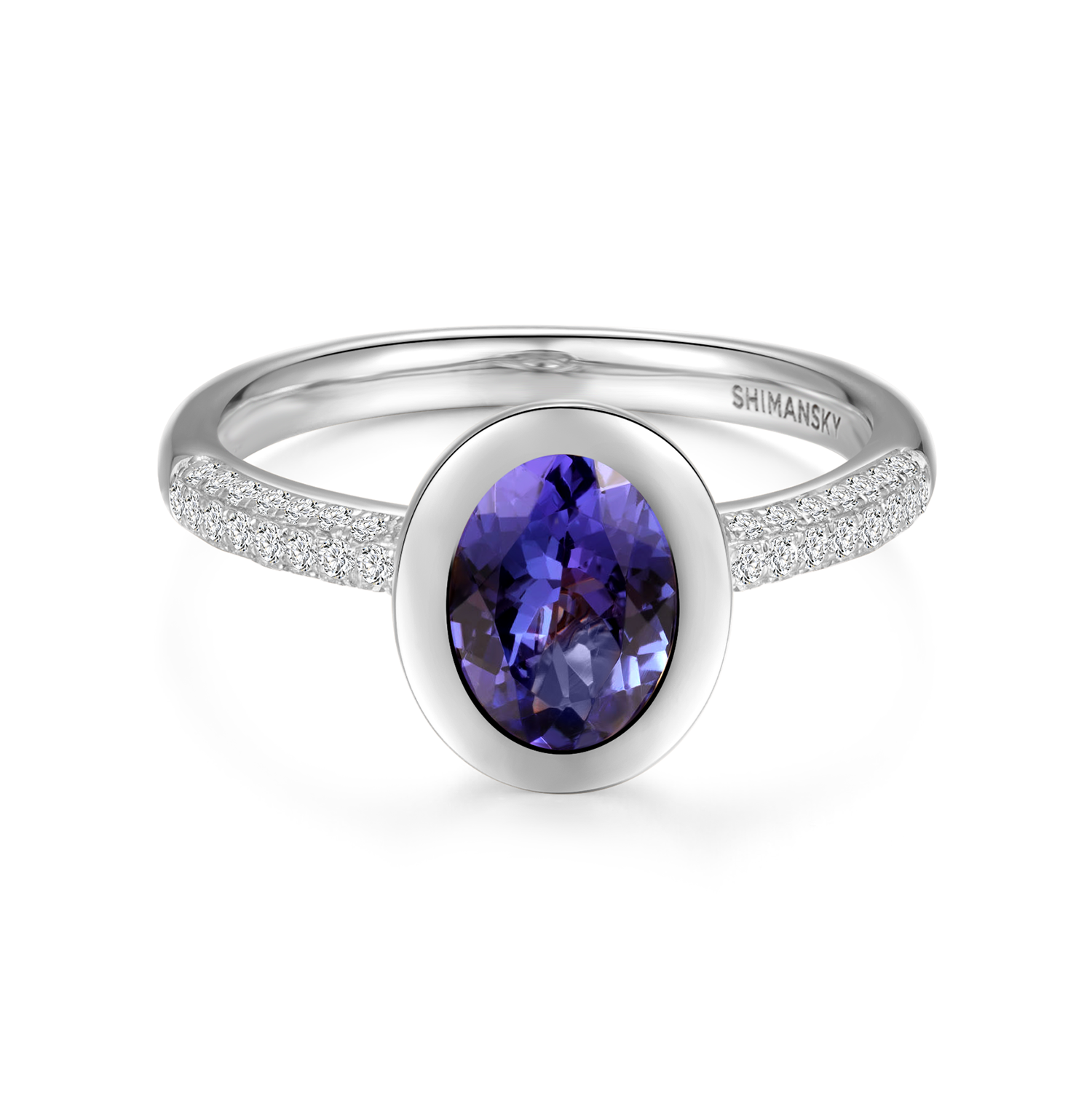 Oval Tanzanite Bezel set Ring - Shimansky Jewelry