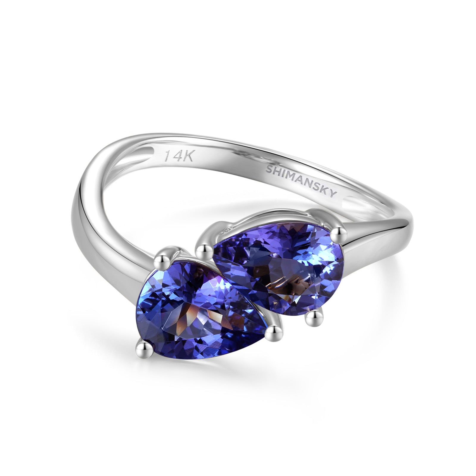 Shimansky 2.1 TCW Toi et Moi Tanzanite Ring 14K White Gold Front View