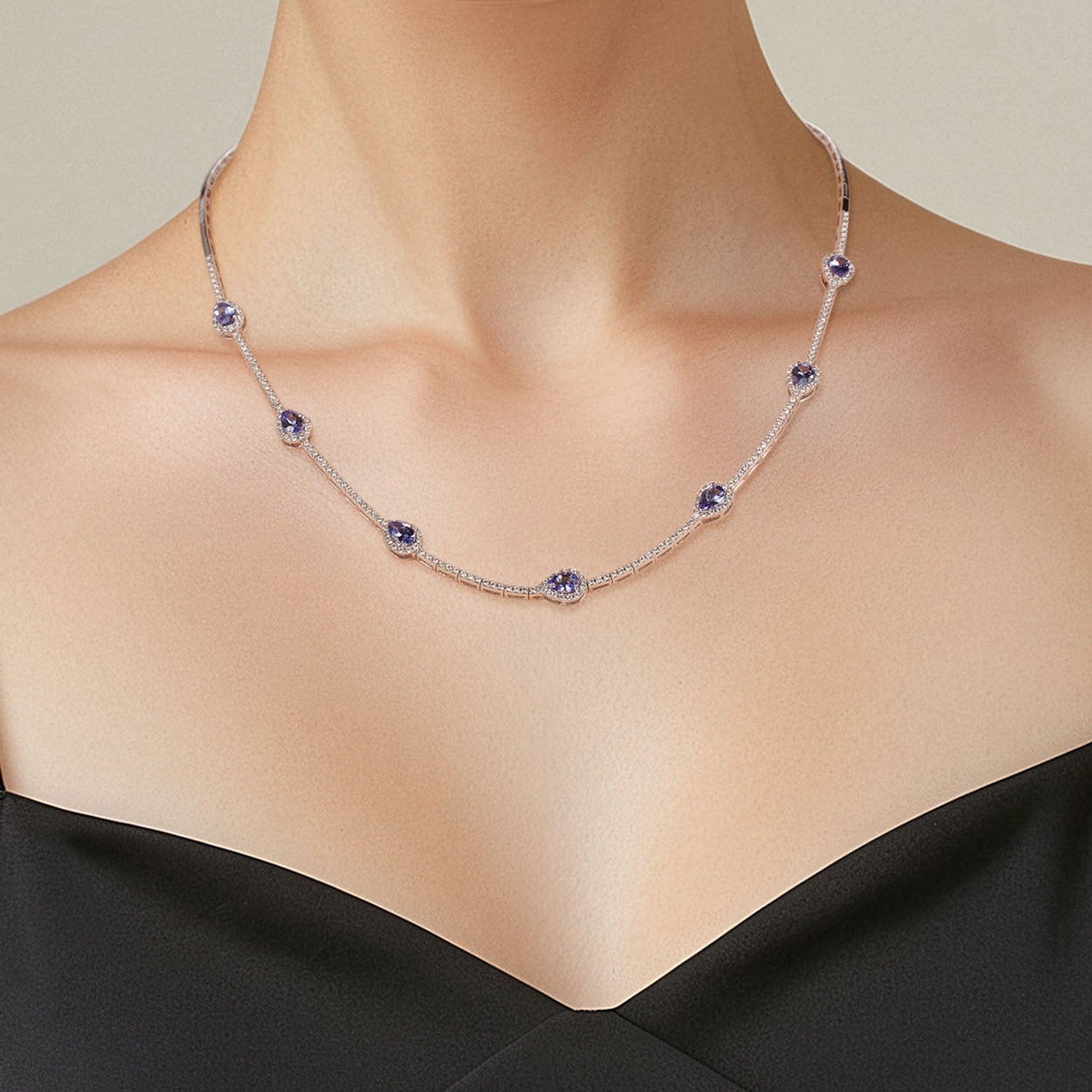 Tanzanite Pear Halo Dress Neckpiece - Shimansky Jewelry