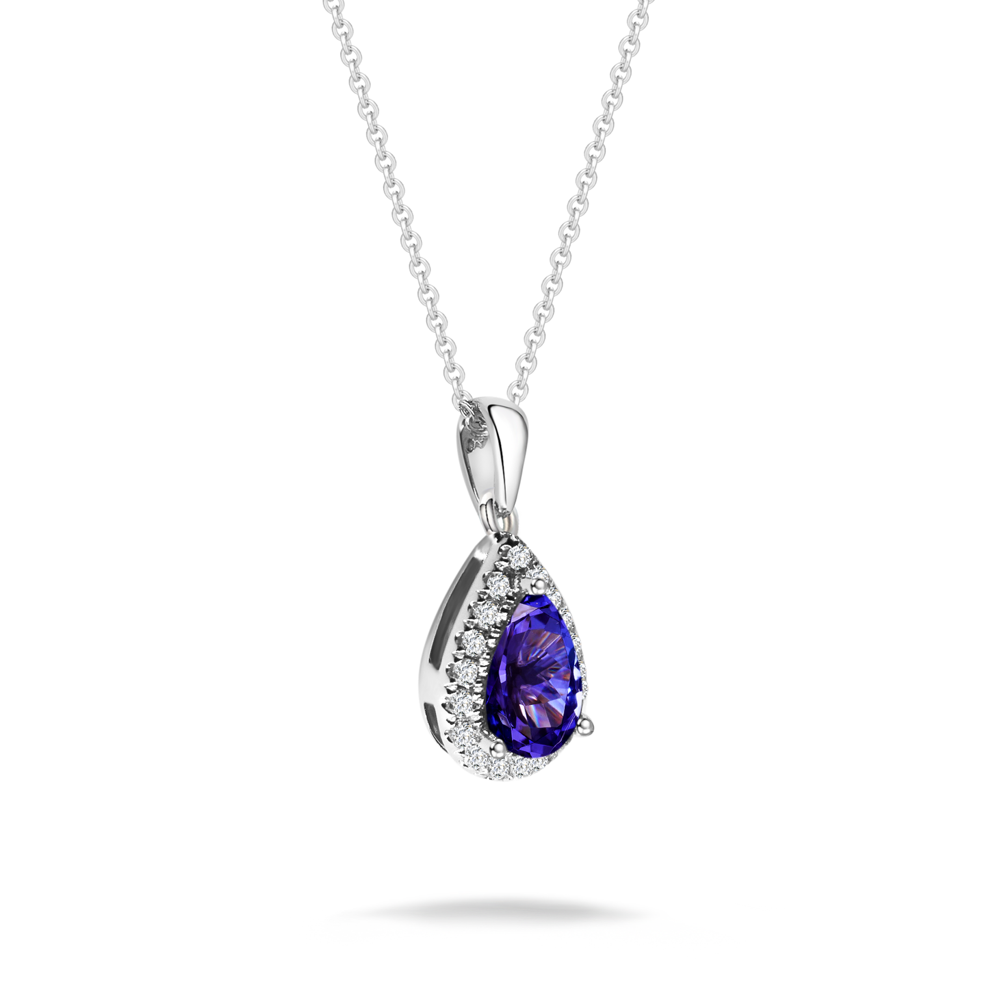 Tanzanite Pear Halo Microset Pendant - Shimansky Jewelry