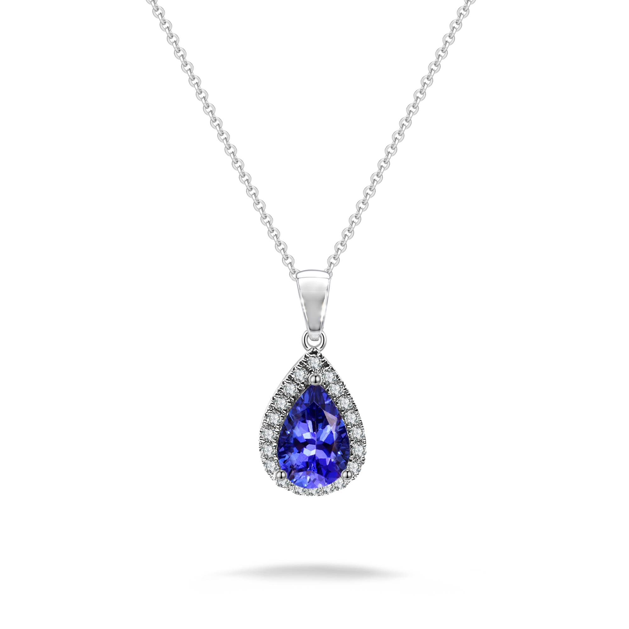 Tanzanite Pear Halo Microset Pendant - Shimansky Jewelry