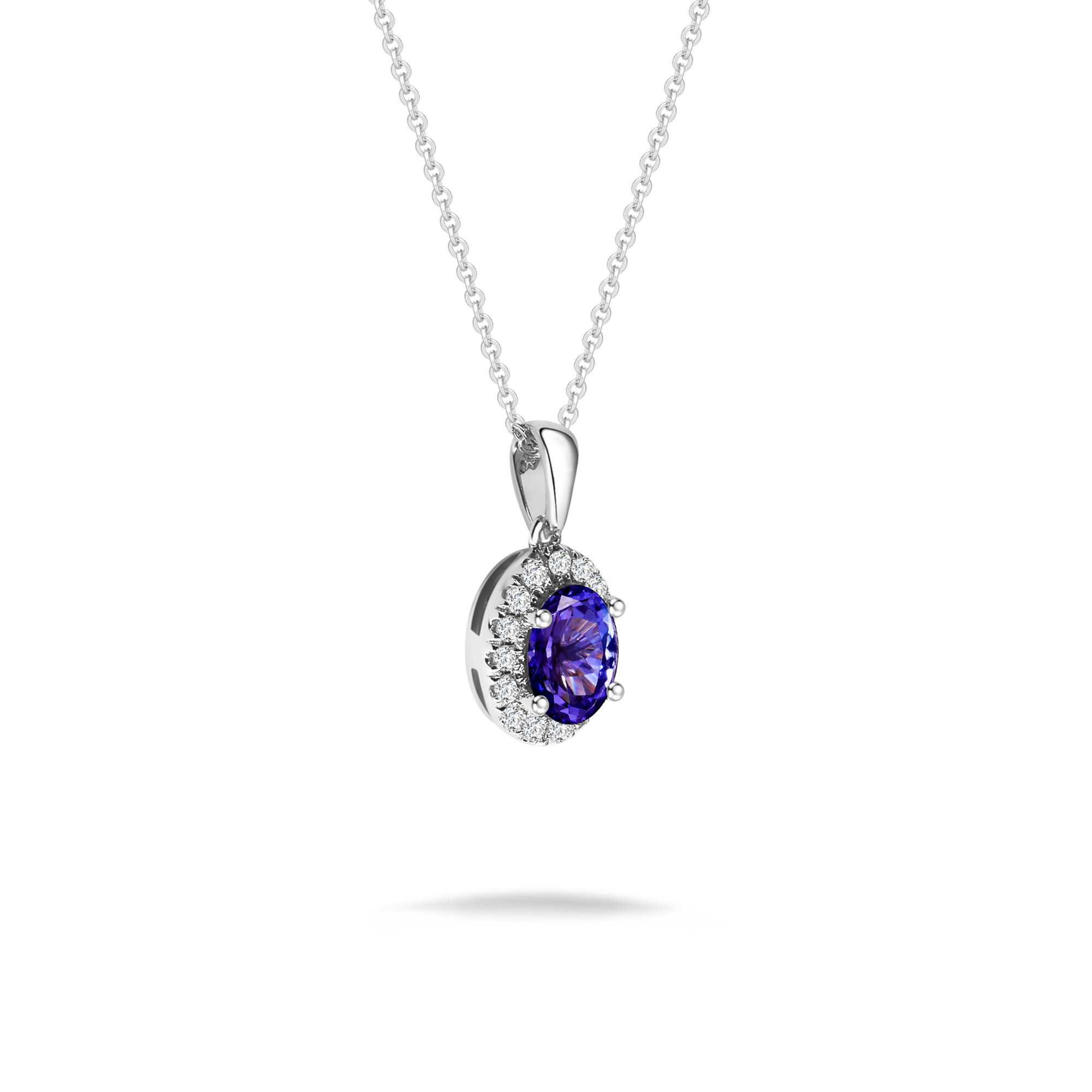 Tanzanite Oval Halo Microset Pendant - Shimansky Jewelry
