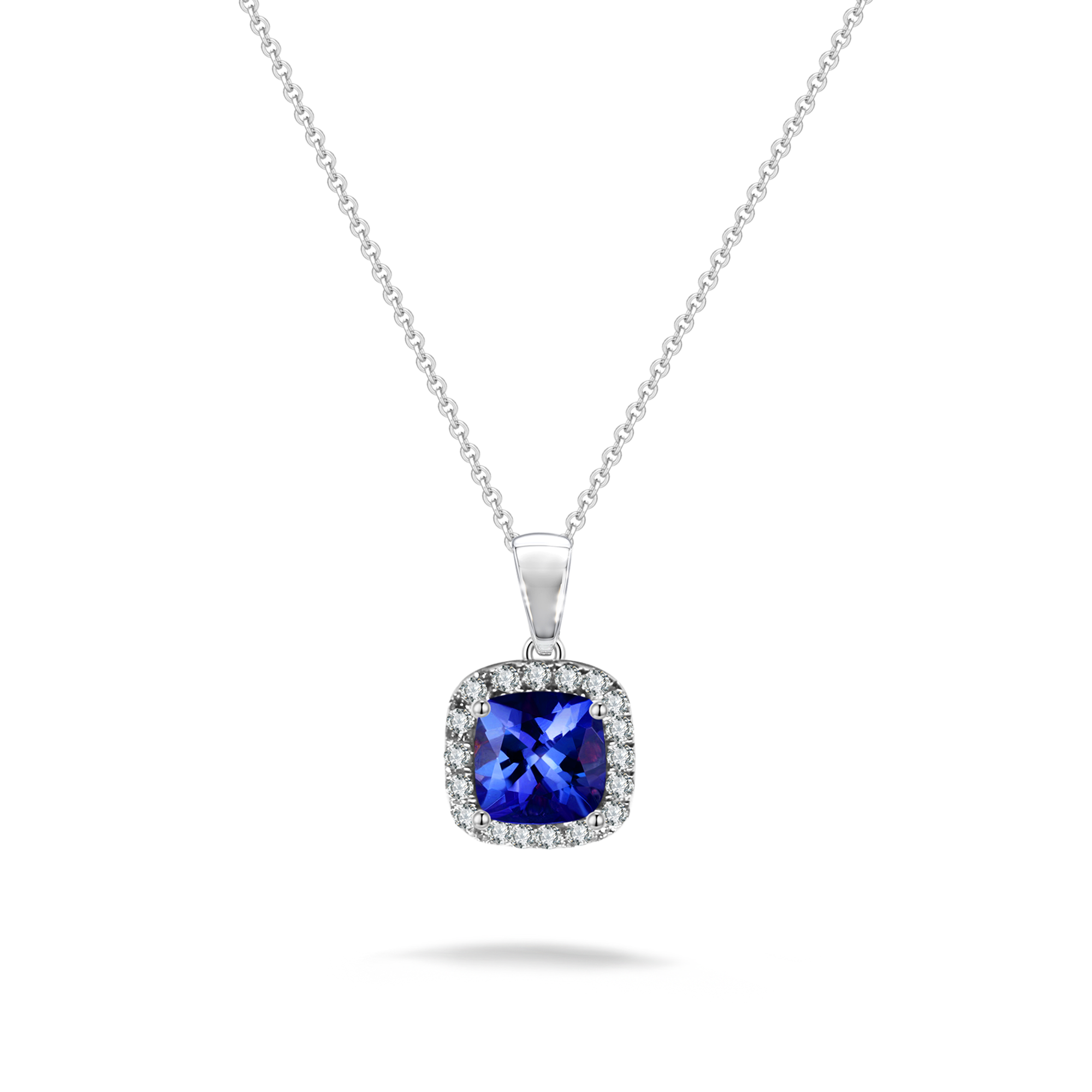 Tanzanite Square Cushion Halo Microset Pendant - Shimansky Jewelry