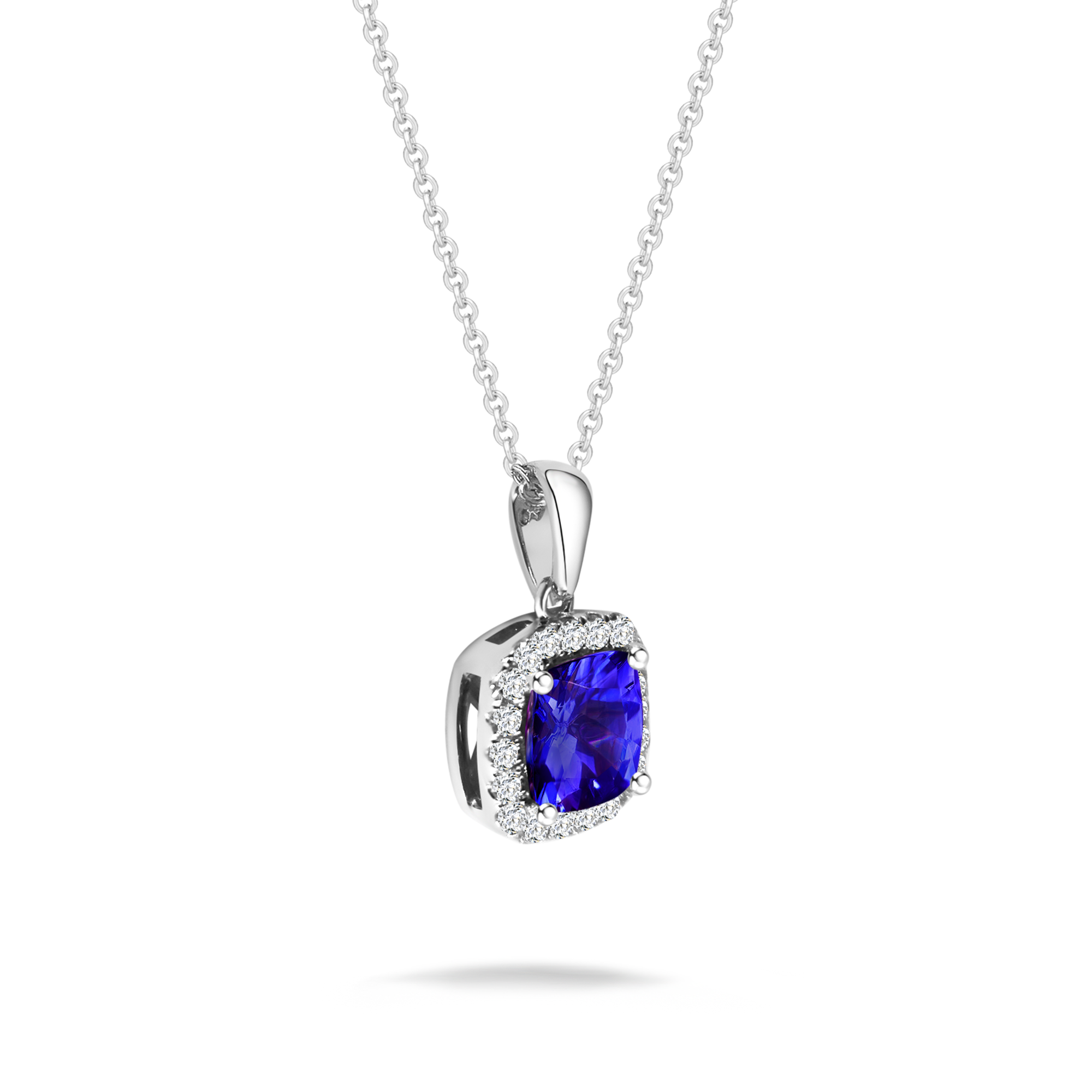 Tanzanite Square Cushion Halo Microset Pendant - Shimansky Jewelry