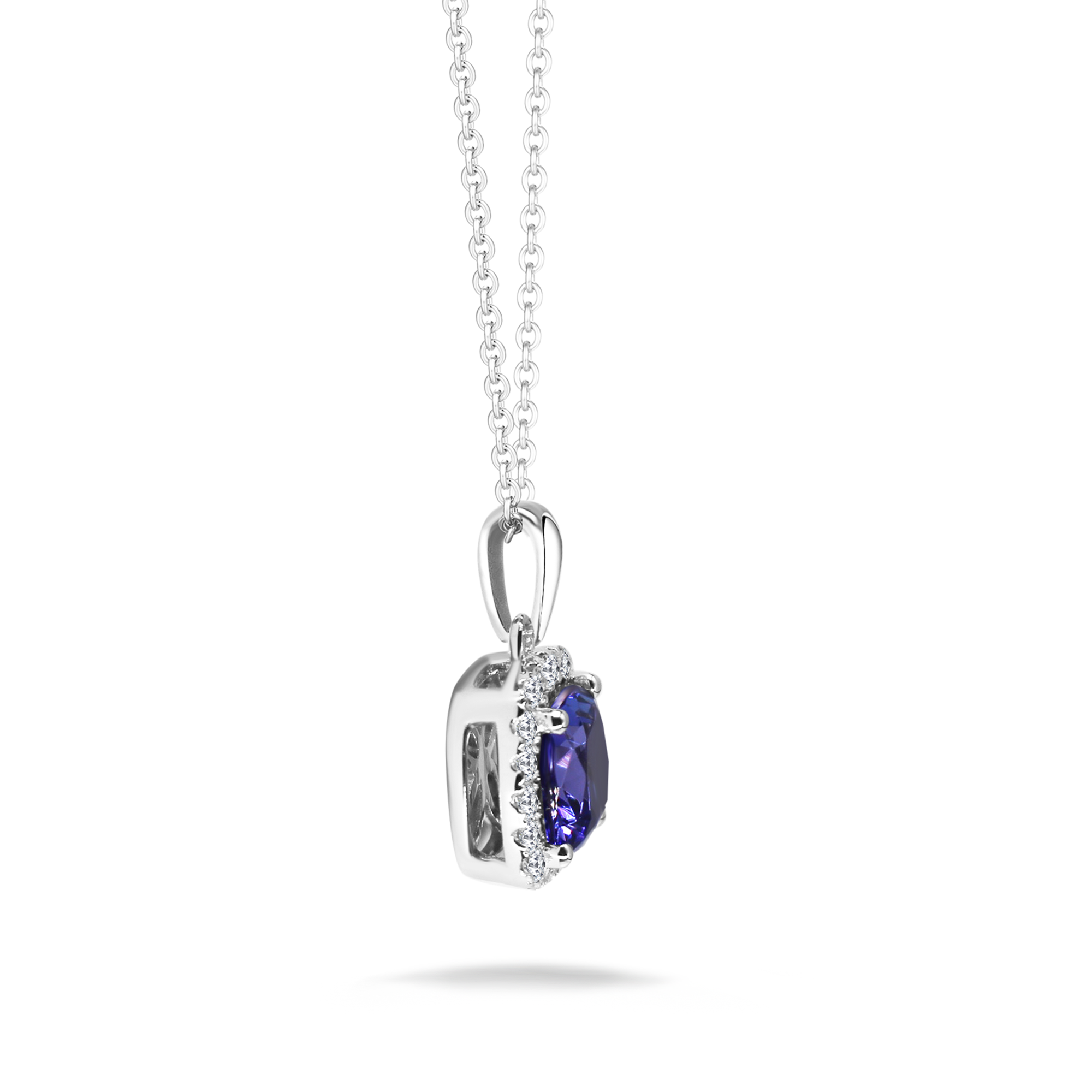 Tanzanite Square Cushion Halo Microset Pendant - Shimansky Jewelry