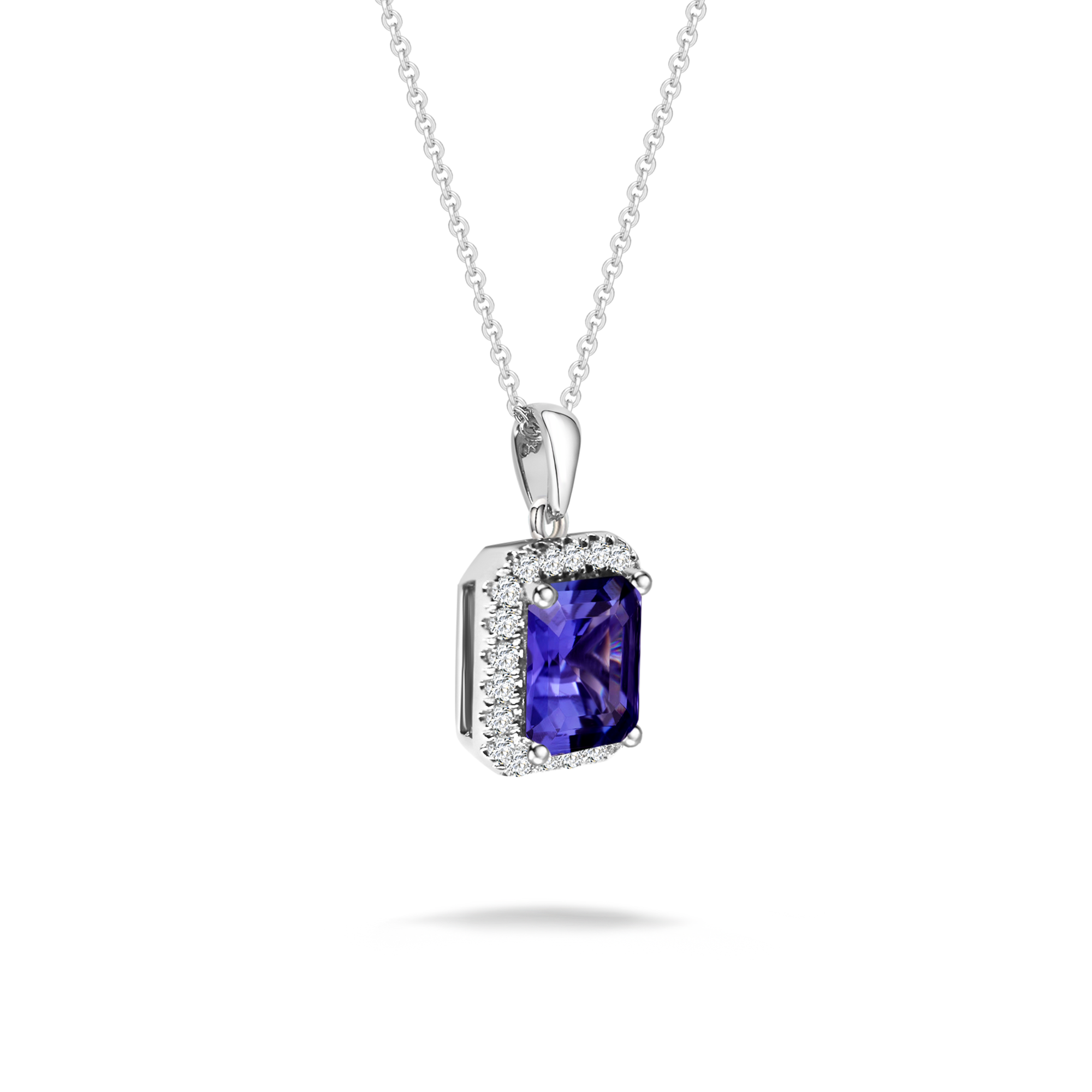 Tanzanite Emerald Halo Microset Pendant - Shimansky Jewelry