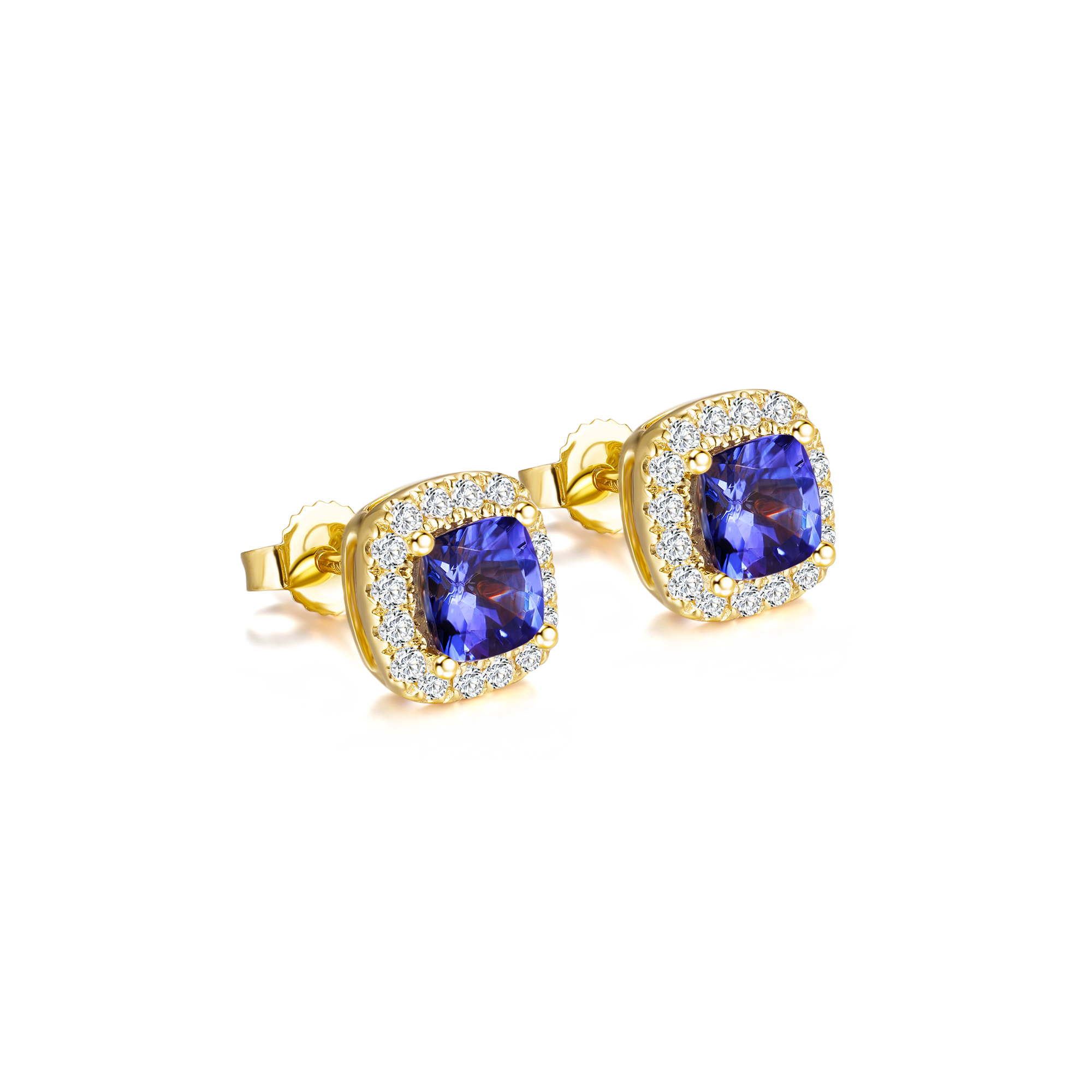 Tanzanite Square Cushion Halo Earrings