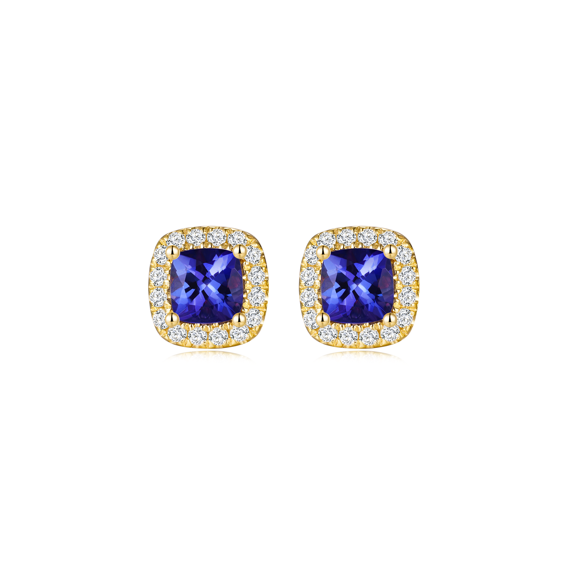Tanzanite Square Cushion Halo Earrings
