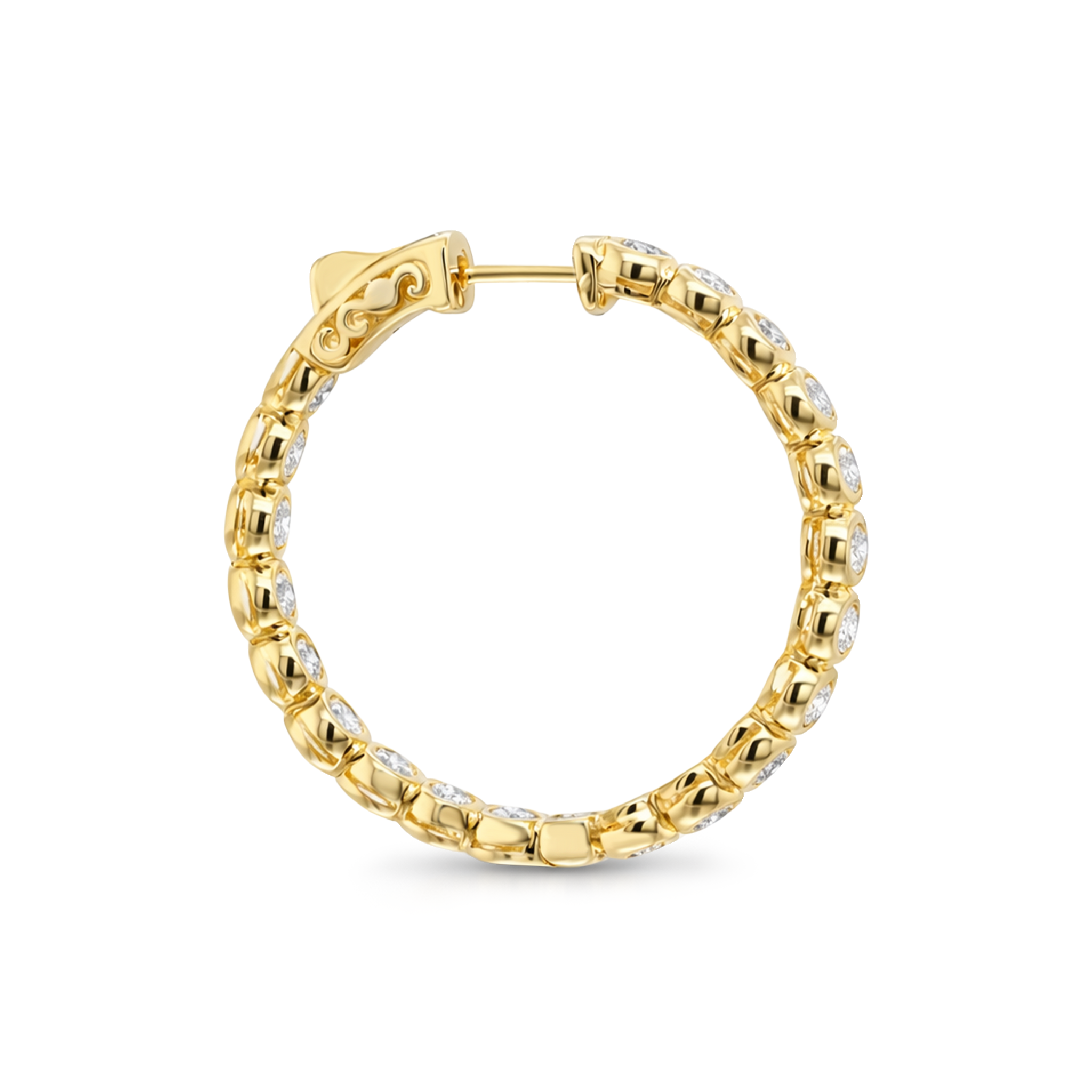 Shimansky 2.5 TCW Diamond Hoop Earrings in 14K Yellow Gold Side View