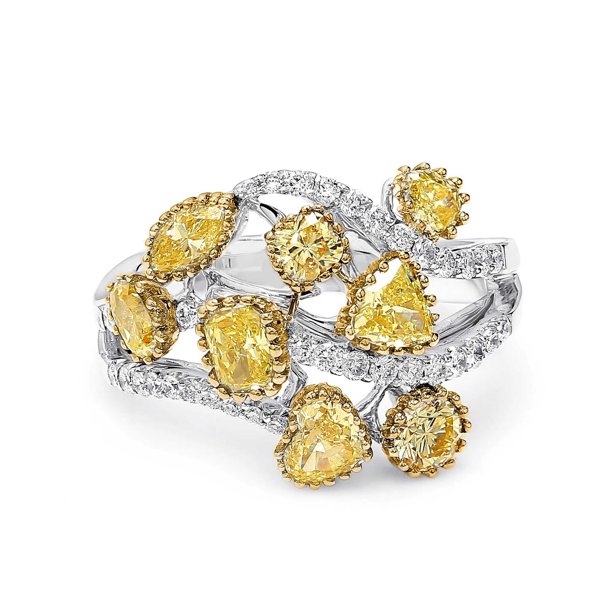 Shimansky 1.9 TCW Fancy Yellow Dress Ring in 18K White & Yellow Gold Front View