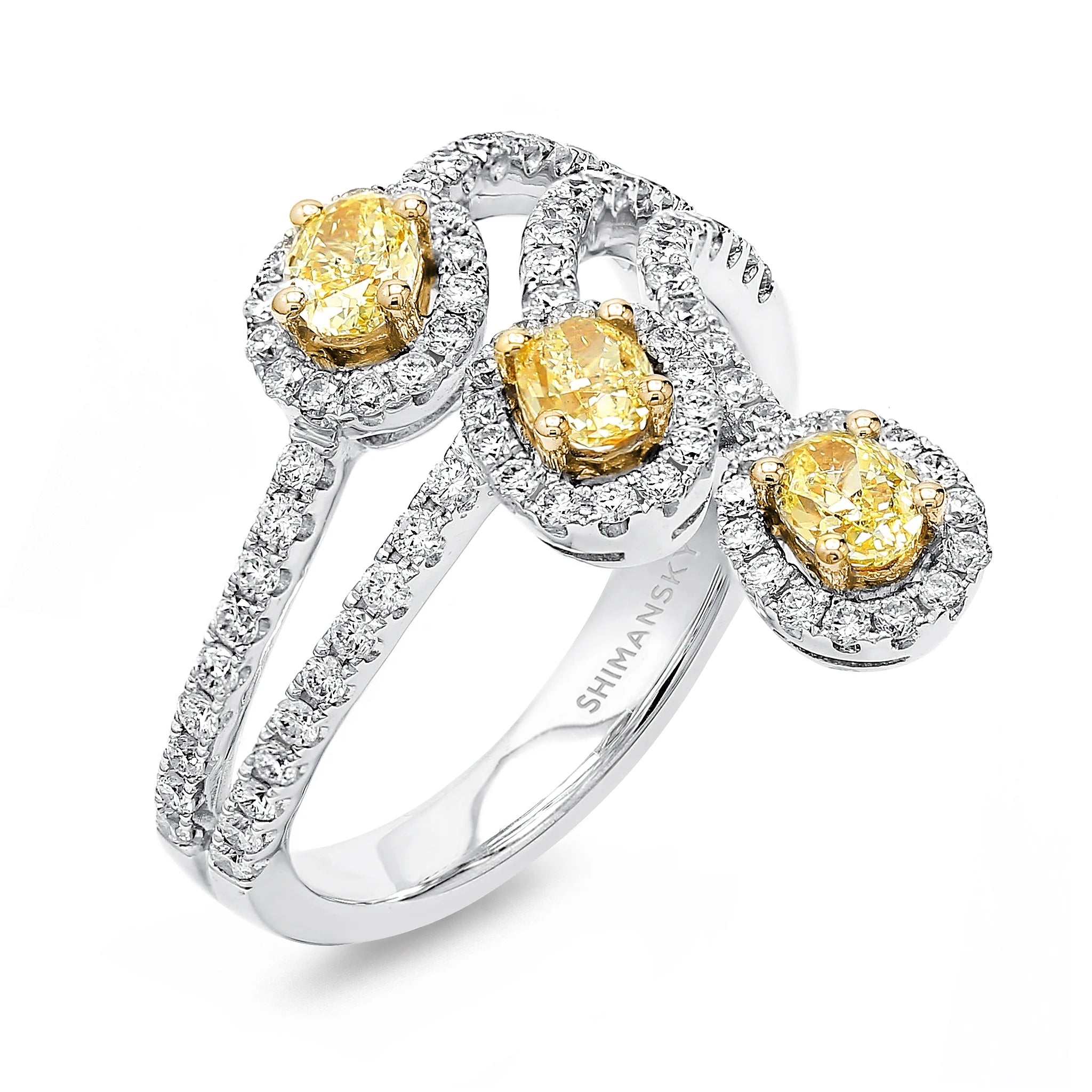 Shimansky 1.3 TCW Fancy Yellow Dress Ring in 18K White & Yellow Gold 3D View