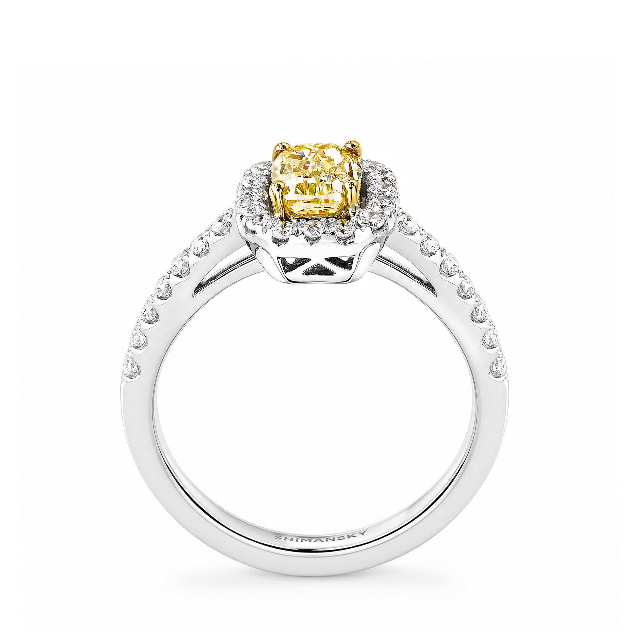 Cushion Fancy Yellow Halo Microset Ring
