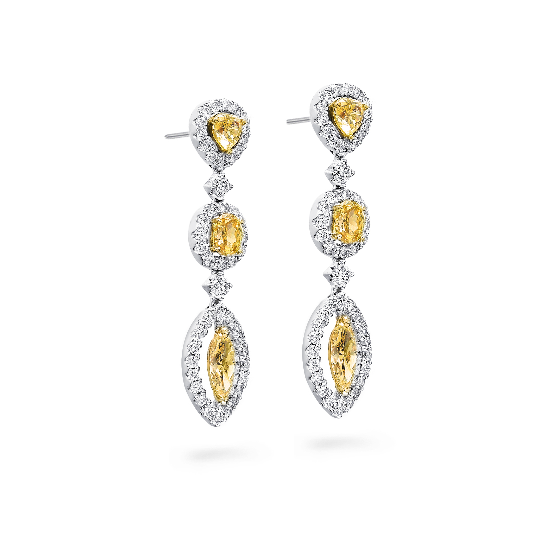 Shimansky 4.1 TCW Fancy Yellow Diamond Dress Earrings in 18K White & Yellow Gold 3D View