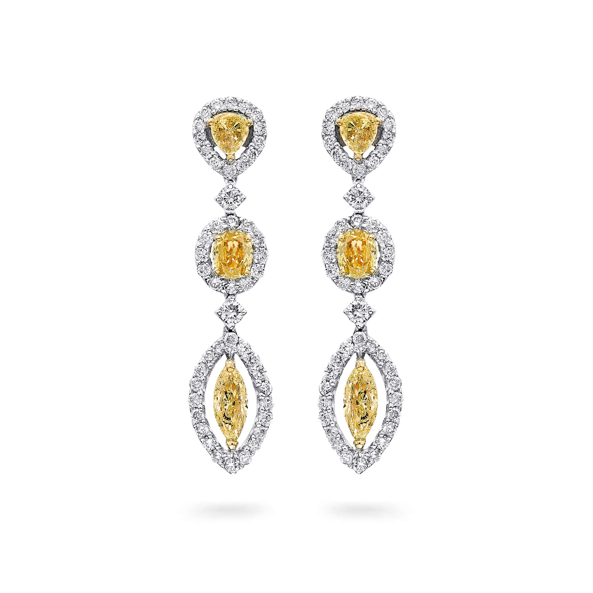 Shimansky 4.1 TCW Fancy Yellow Diamond Dress Earrings in 18K White & Yellow Gold Front View