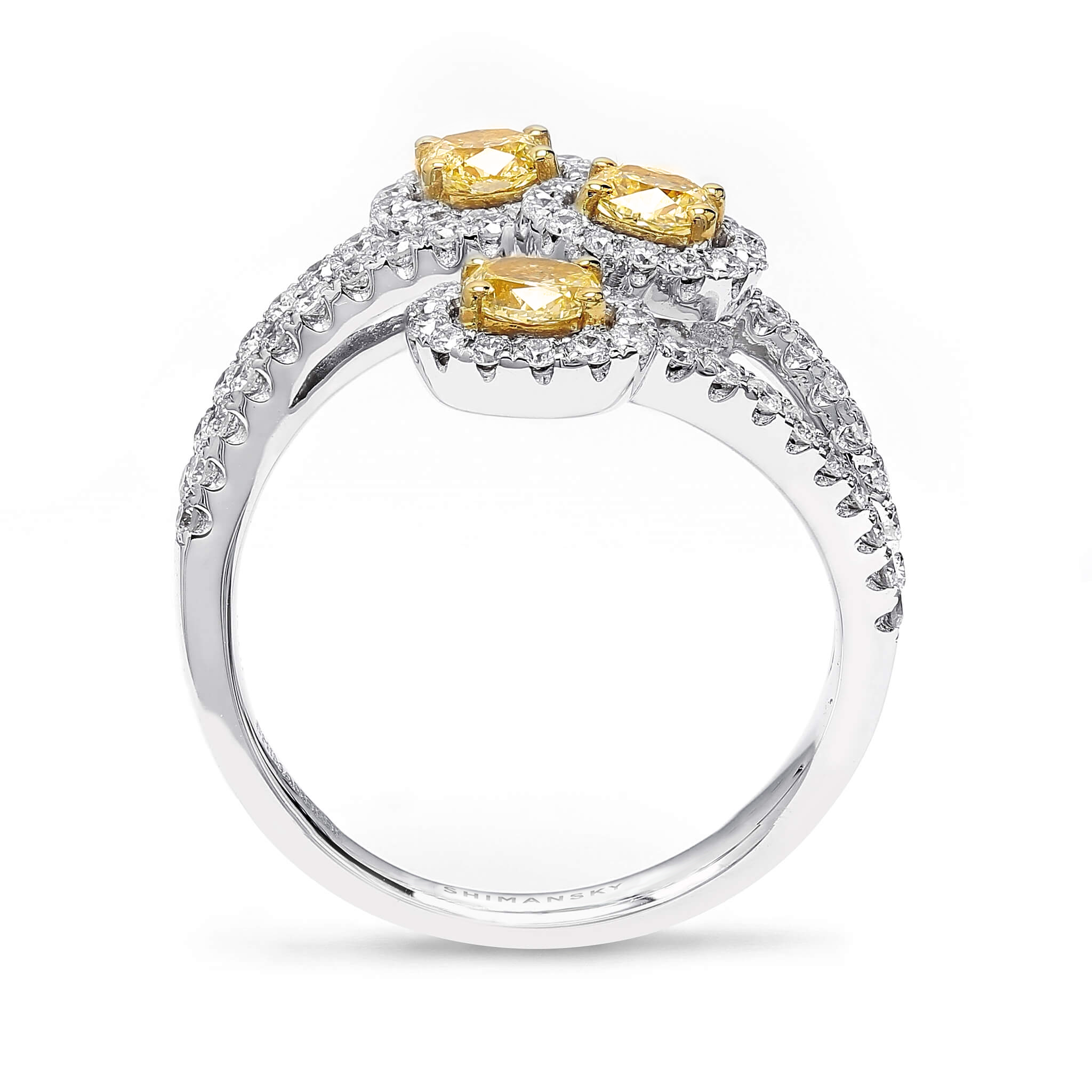 Shimansky 1.2 TCW Fancy Yellow Diamond Dress Ring in 18K White & Yellow Gold Side View