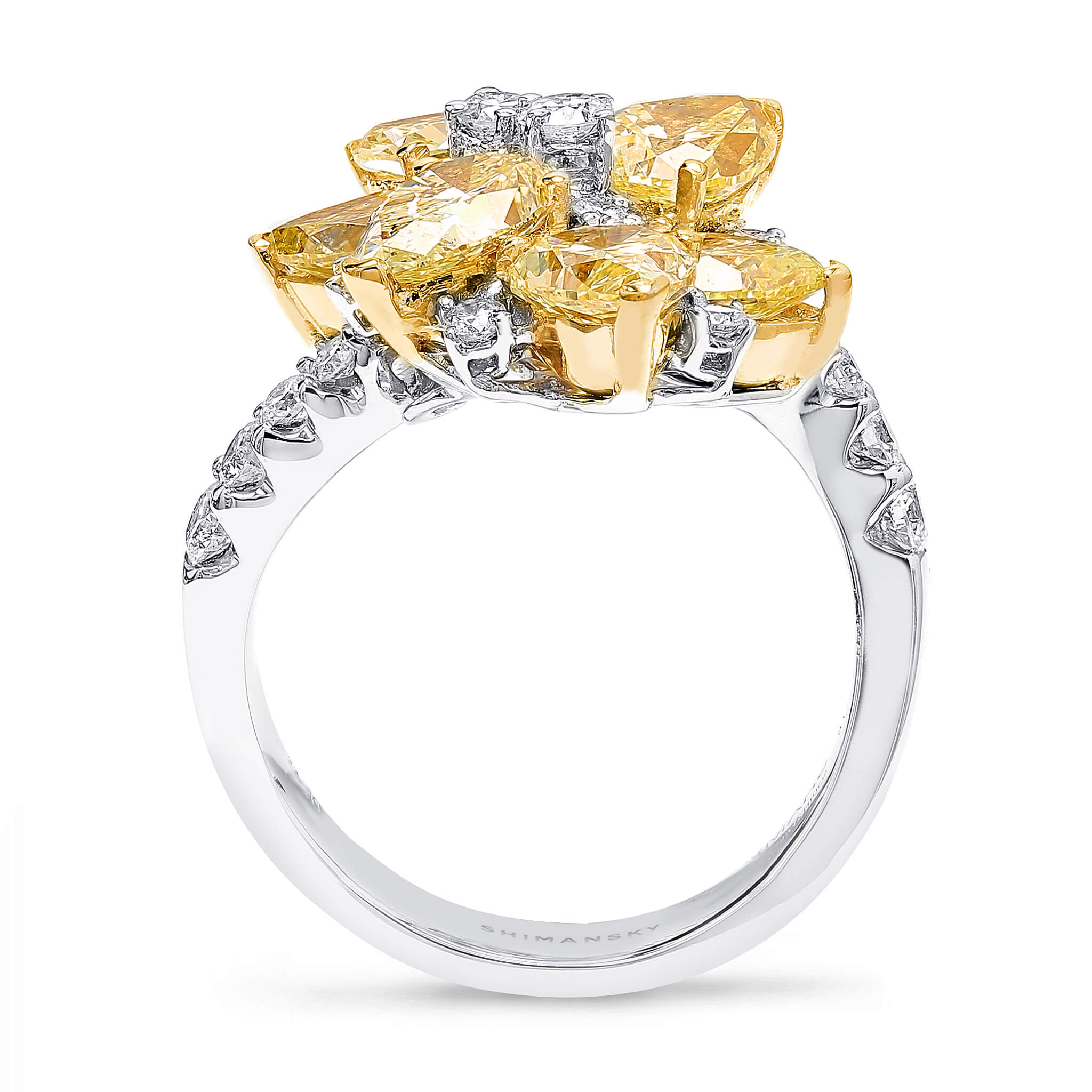Shimansky 5.4 TCW Fancy Yellow Diamond Dress Ring in 18K White & Yellow Gold Side View
