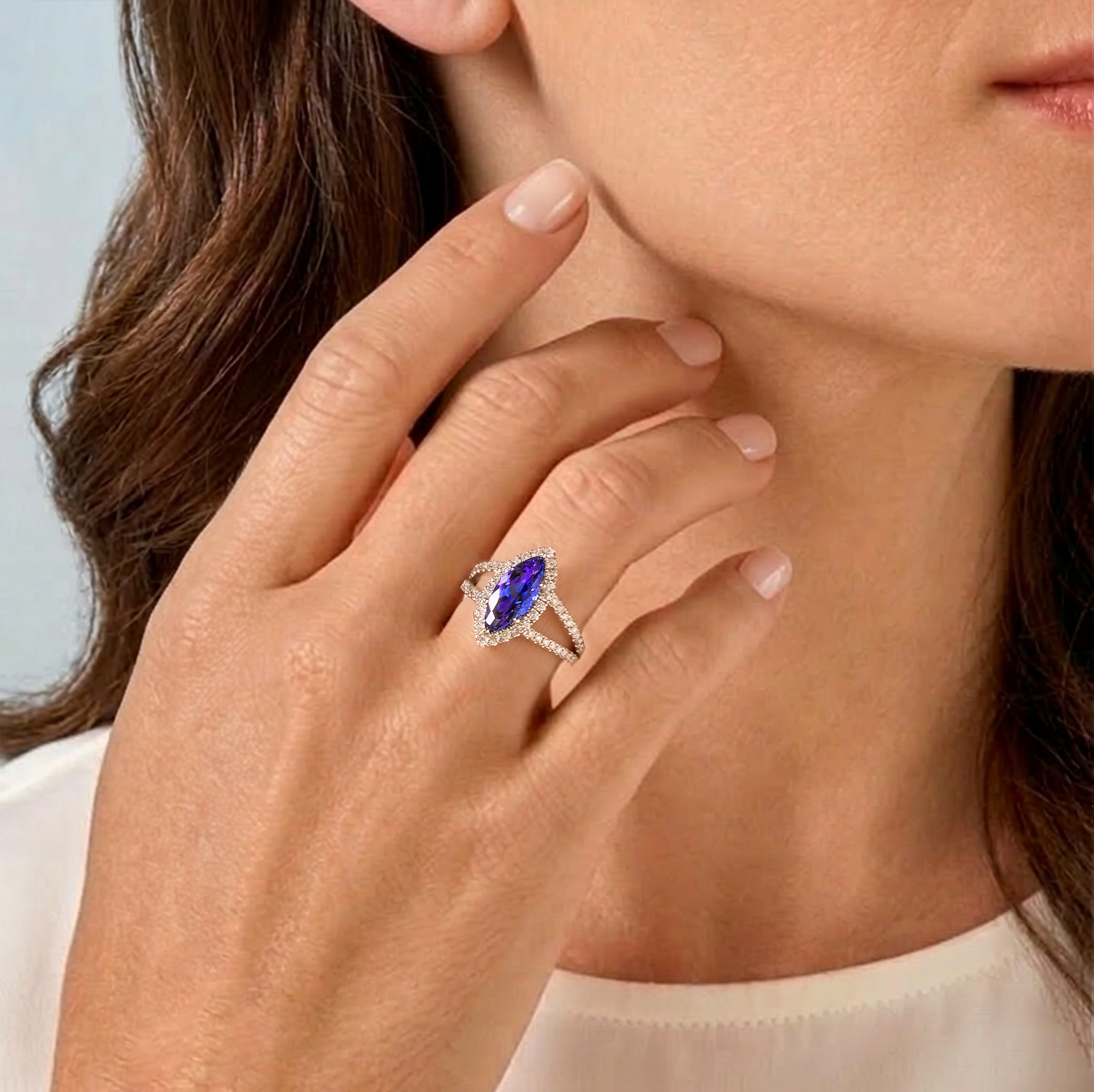 Tanzanite Marquise Halo Dress Ring