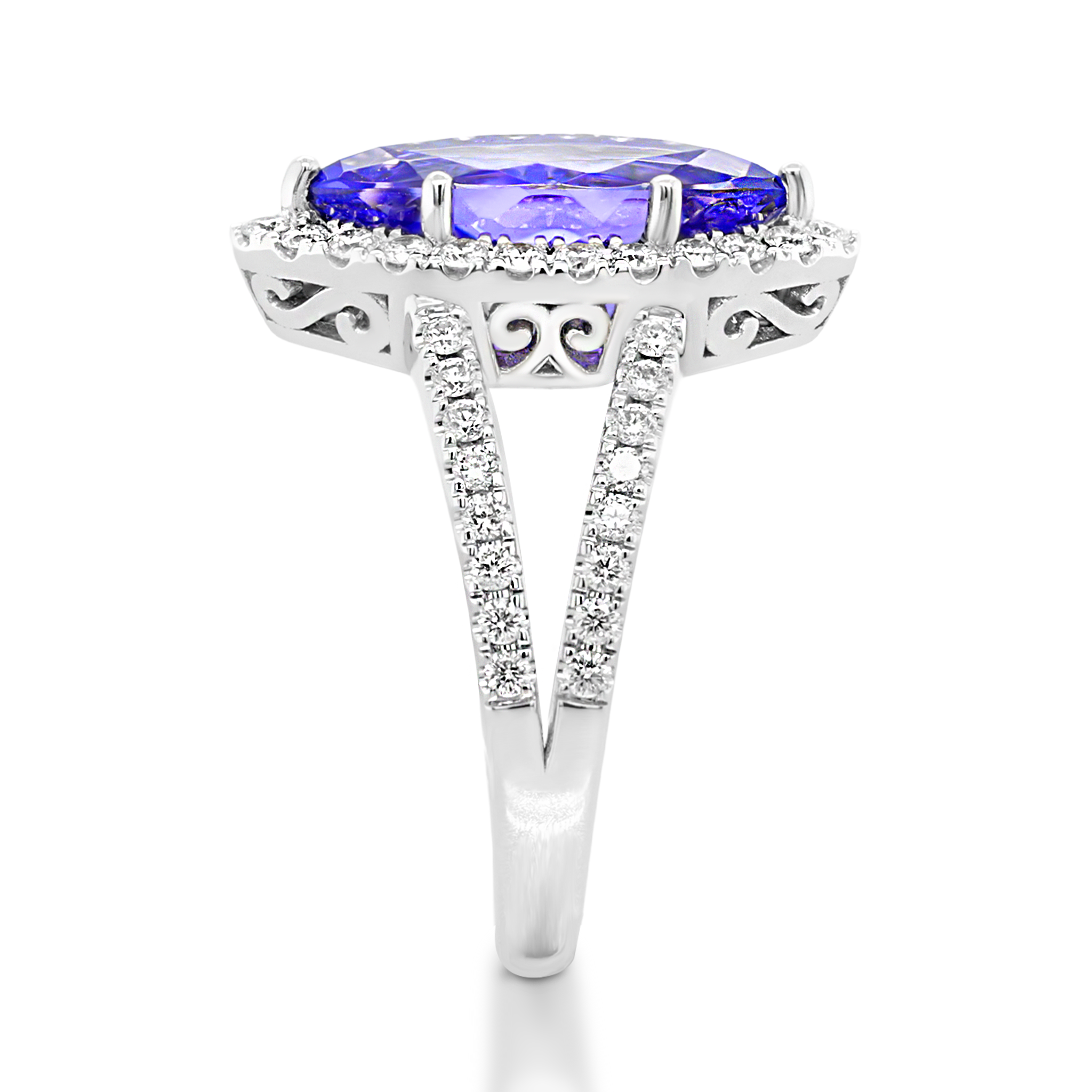 Shimansky 2.6 TCW Tanzanite Marquise Halo Dress Ring in 14K White Gold Profile View