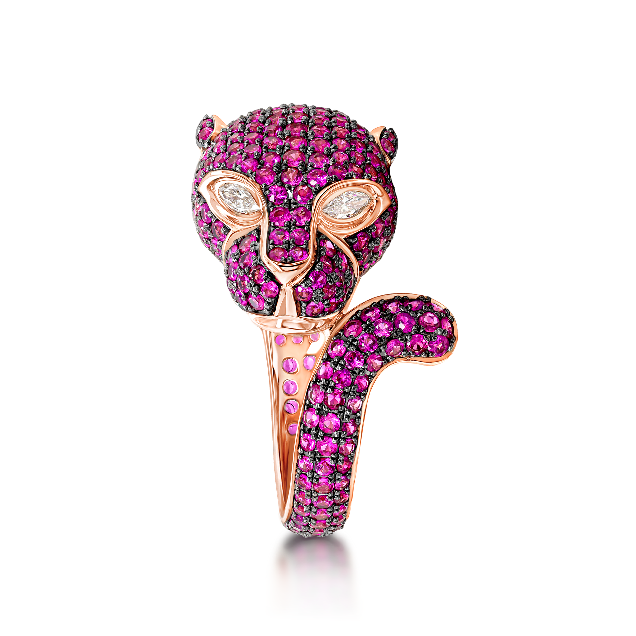Shimansky 4.35 TCW Pink Sapphire Panther Ring 18K Rose Gold Front View